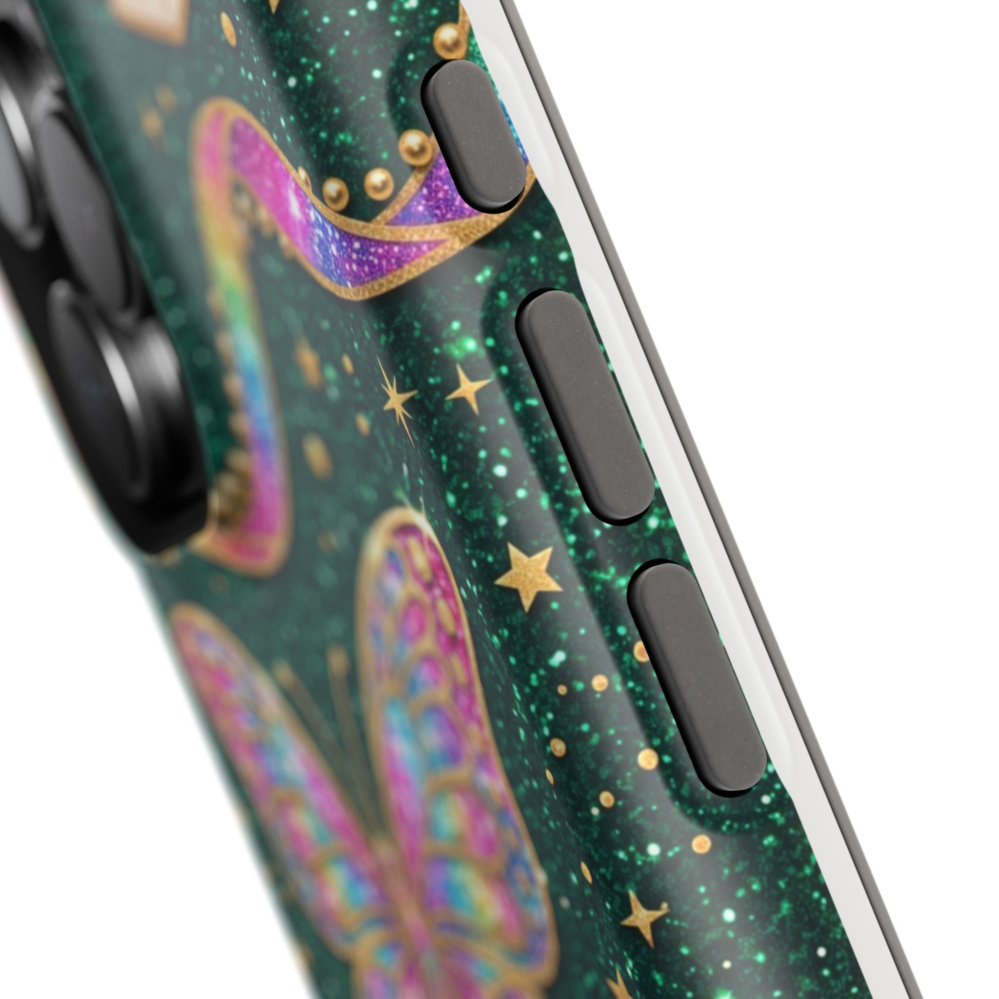 Rainbow Glitter Butterfly Personalized Teacher Phone Case — Wireless Charging Cover