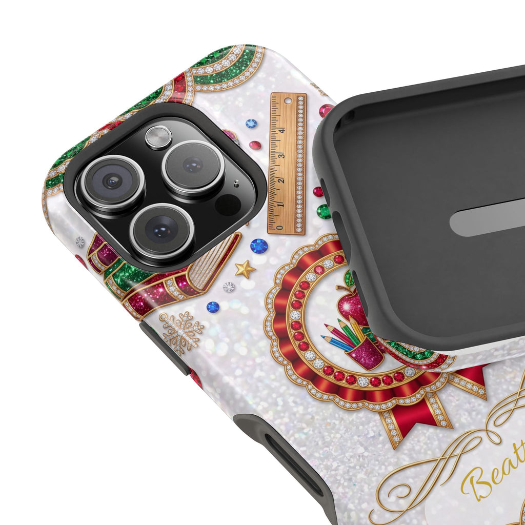 Jeweled Apple Medallion Personalized Teacher Phone Case — Wireless Charging Cover