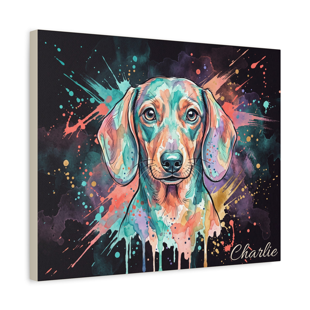 Dachshund Personalized Canvas | Pastel Watercolor Splash Wall Art