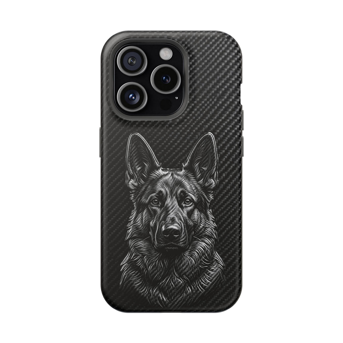 German Shepherd Phone Case | Black Carbon Art — Tough Magnetic Case with Wireless Charging