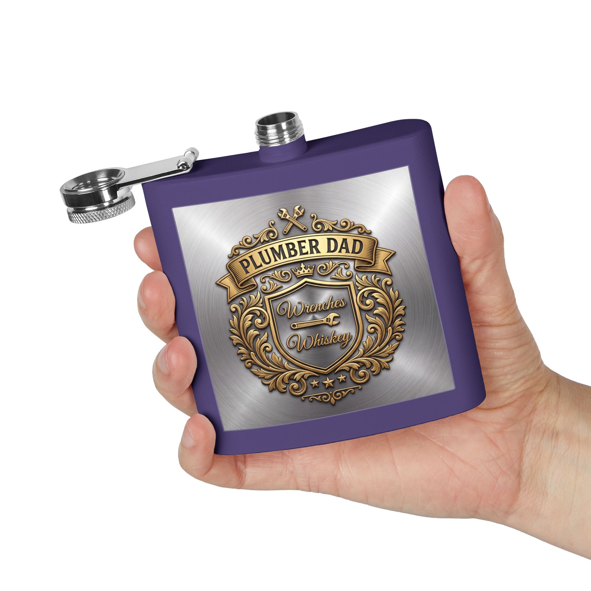 Flask — "Plumber Dad: Wrenches & Whiskey" 6oz Stainless Steel Hip Flask