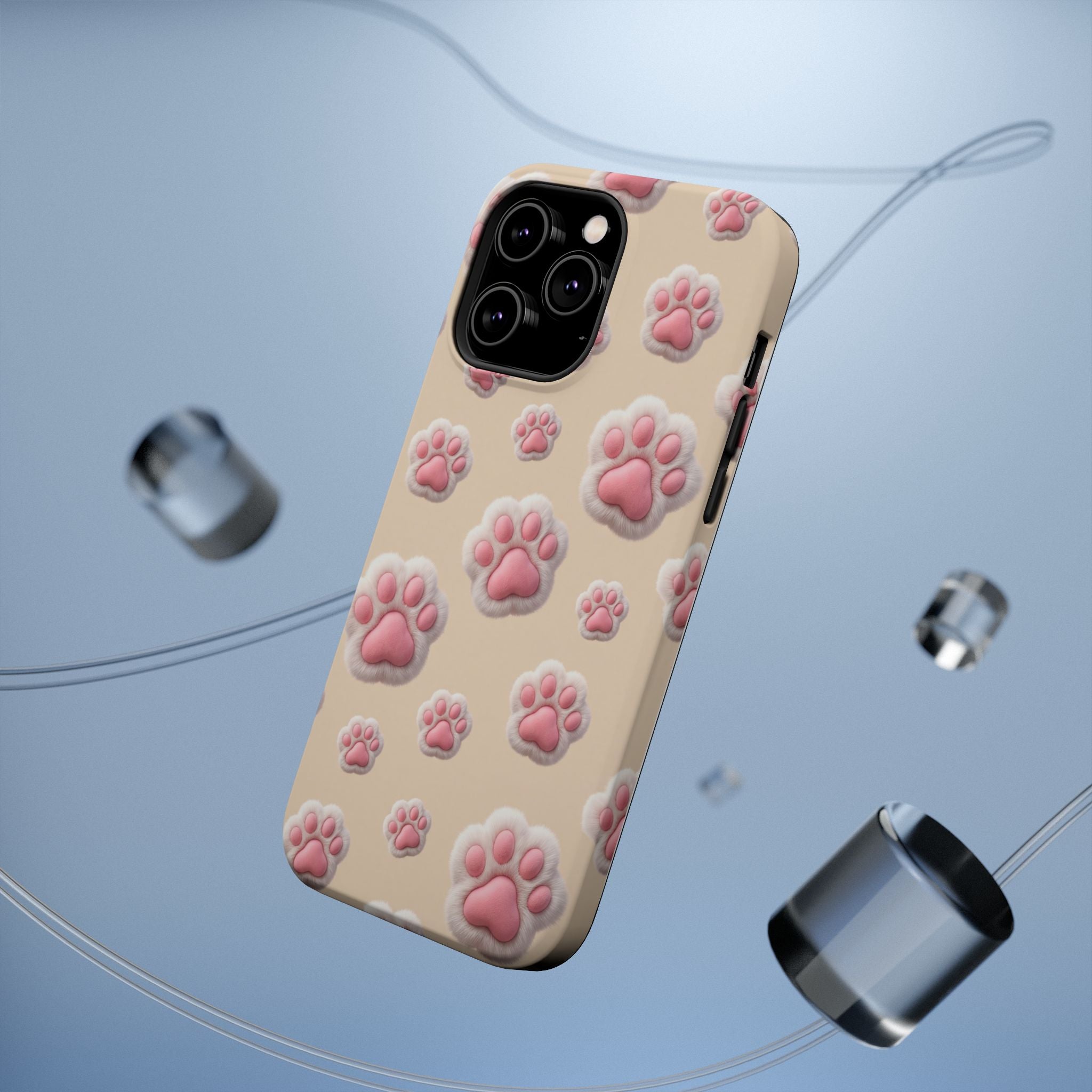 Pink Paw Print Phone Case — Impact-Resistant Wireless Charging Cover