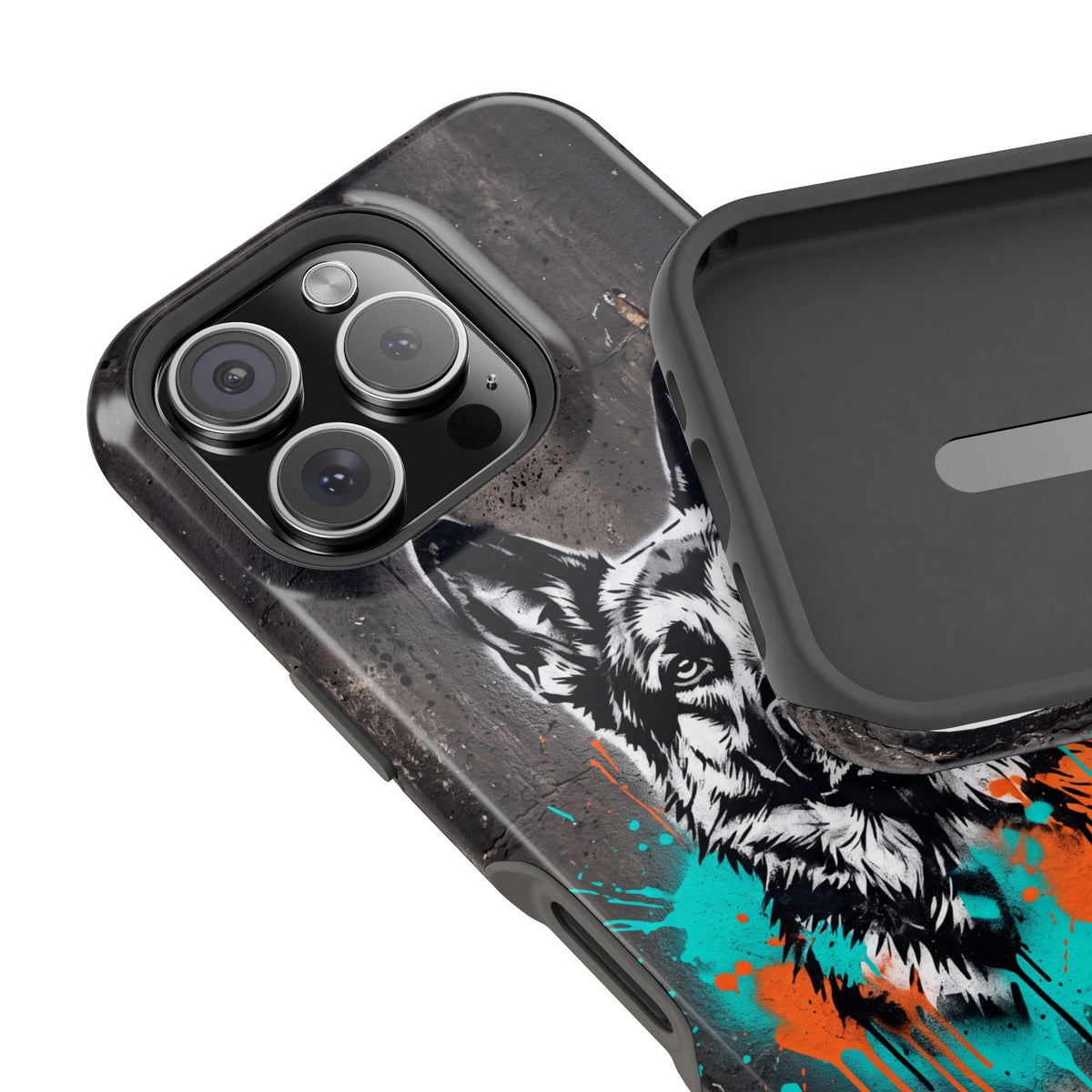 German Shepherd Phone Case | Graffiti Street Art — Tough Magnetic Case with Wireless Charging