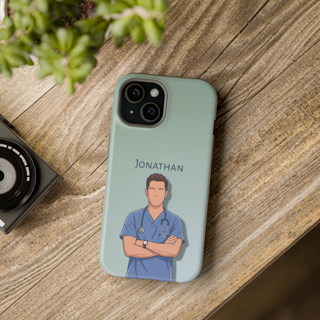 Personalized Nurse Portrait Phone Case — Impact-Resistant Wireless Charging Cover