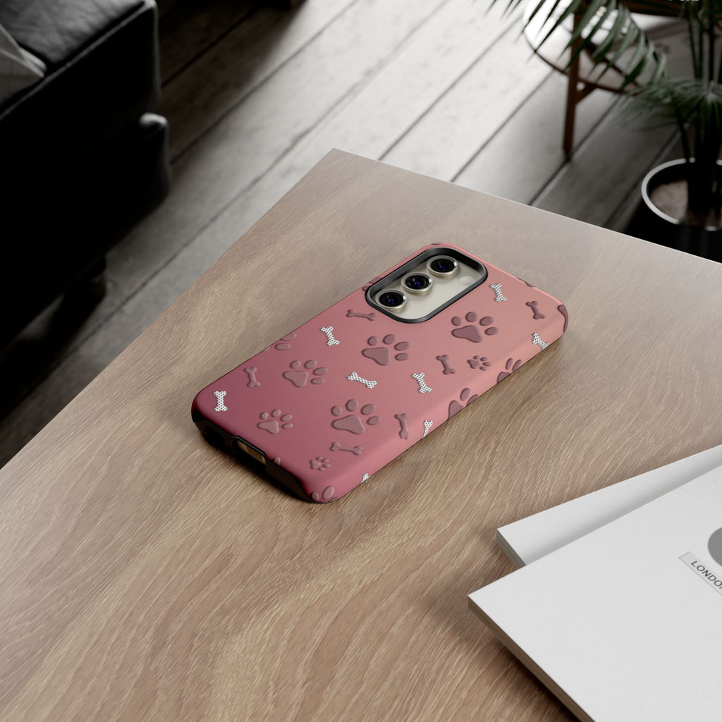 iPhone & Samsung Phone Case | Paw Print & Bone  | Dusty Rose Pattern Case for Frenchie Lovers