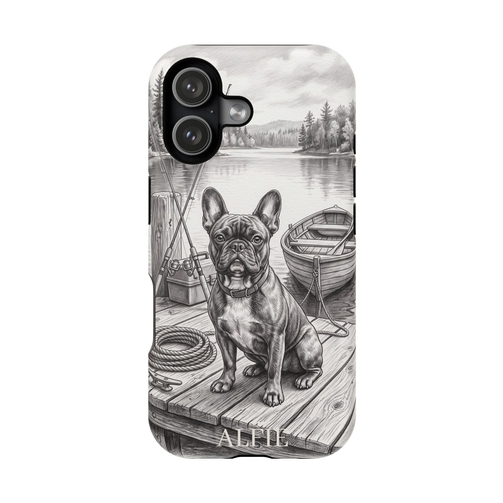 Personalized French Bulldog Lakeside Dock Phone Case — Wireless Charging Cover