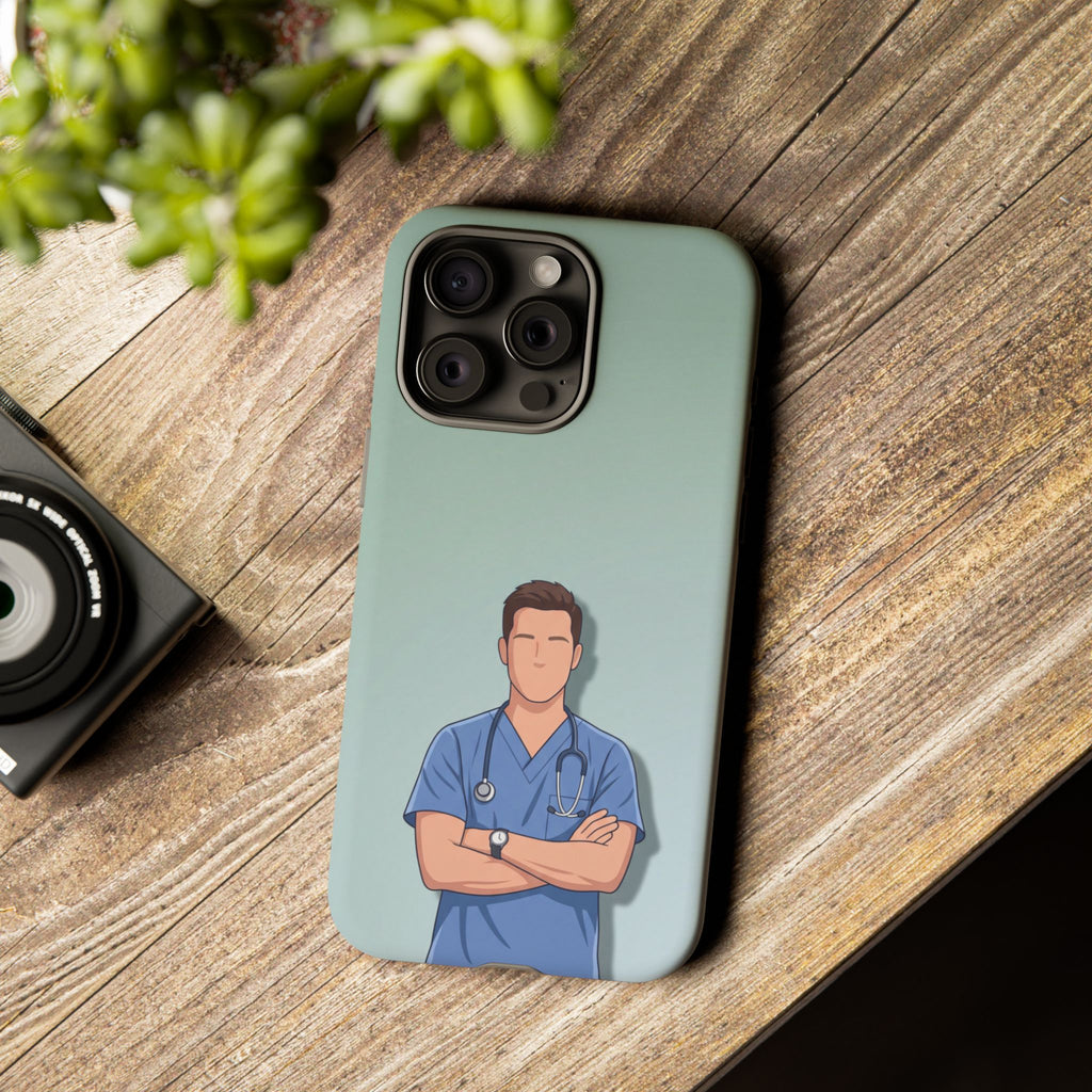 Male Nurse Phone Case | Confident Nurse in Blue Scrubs Illustration | iPhone & Samsung