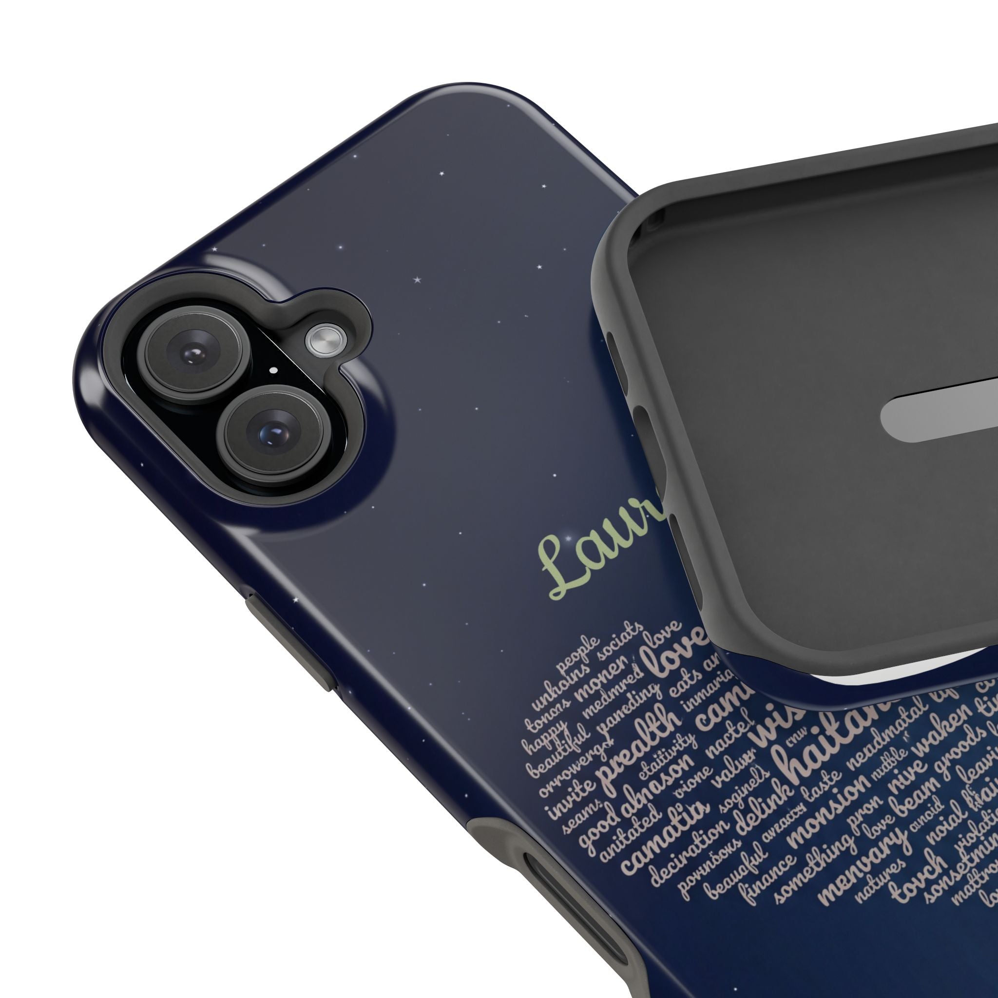 Personalized Teacher Heart Word Art Phone Case — Navy Wireless Charging Cover