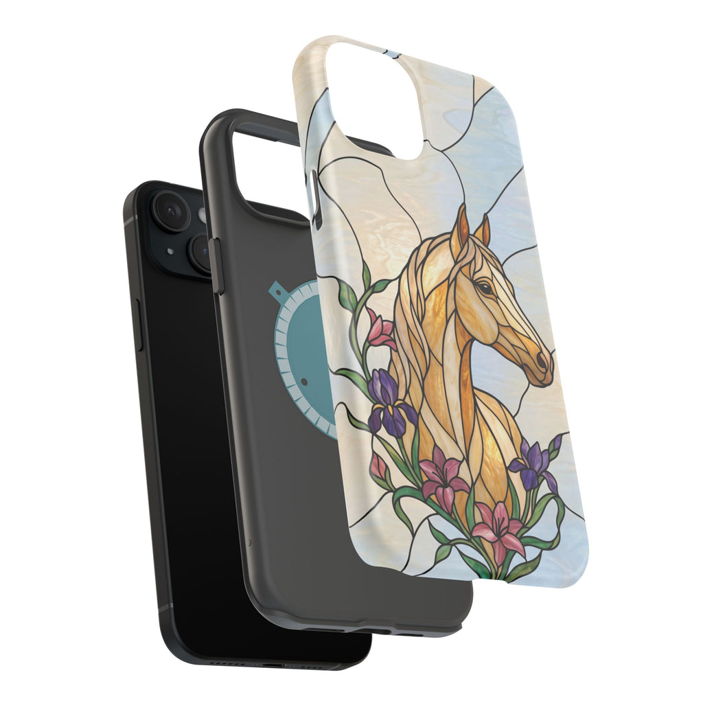 Floral Stained Glass Horse Phone Case — Tough Magnetic Case with Wireless Charging