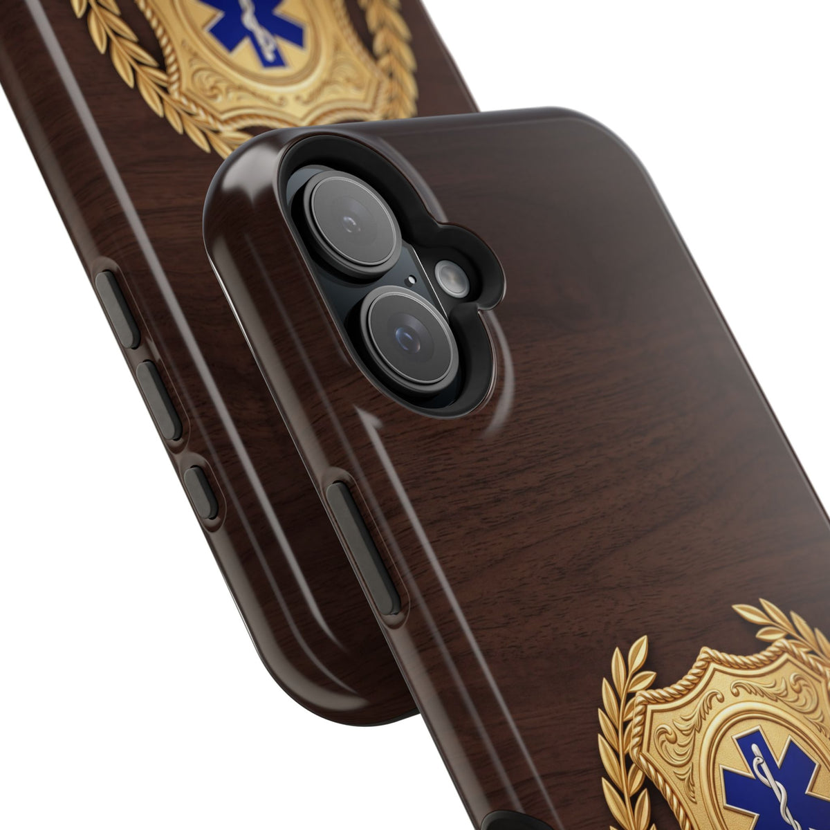 Gold Paramedic Laurel Badge Wood Phone Case — Magnetic Wireless Charging Cover