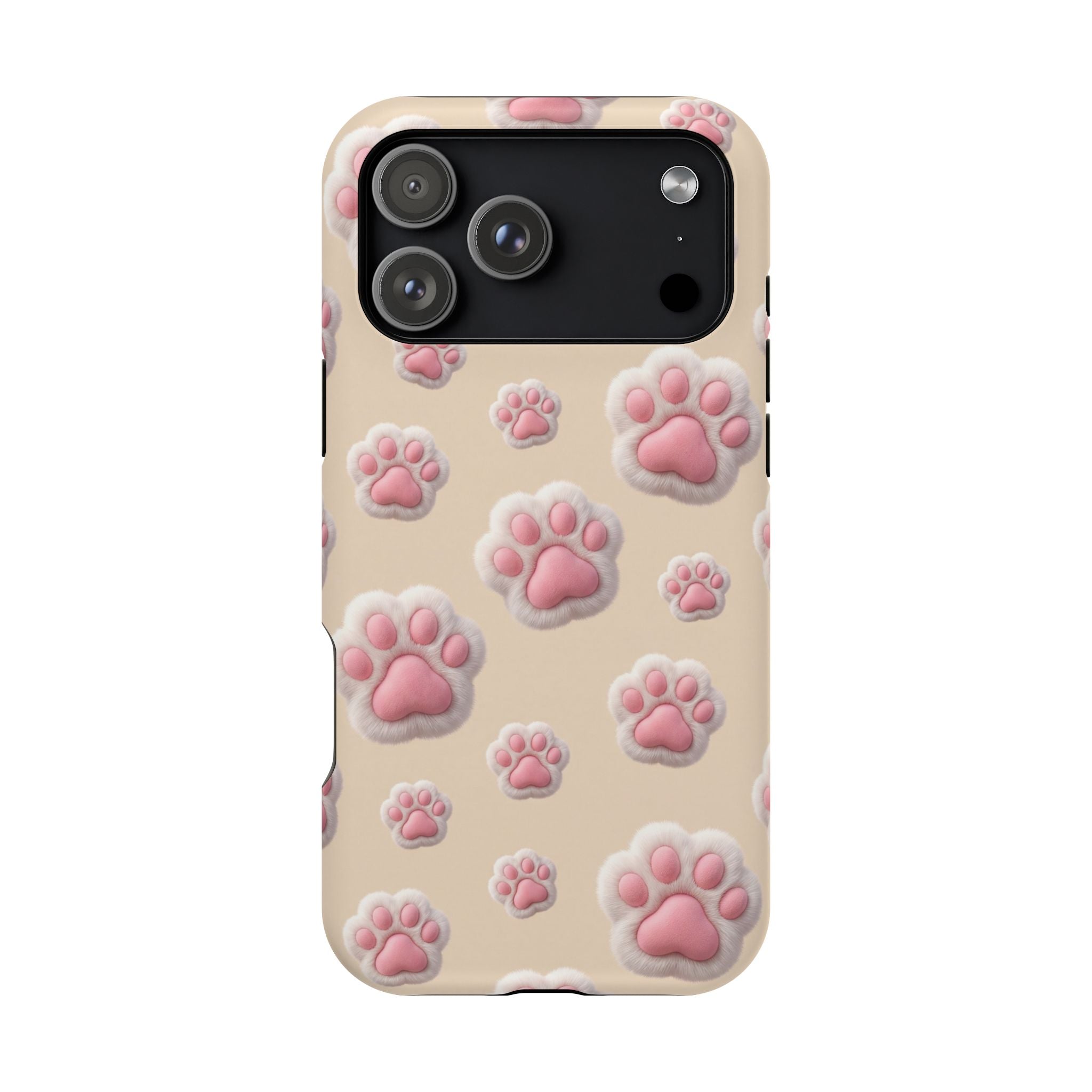 Pink Paw Print Phone Case — Impact-Resistant Wireless Charging Cover