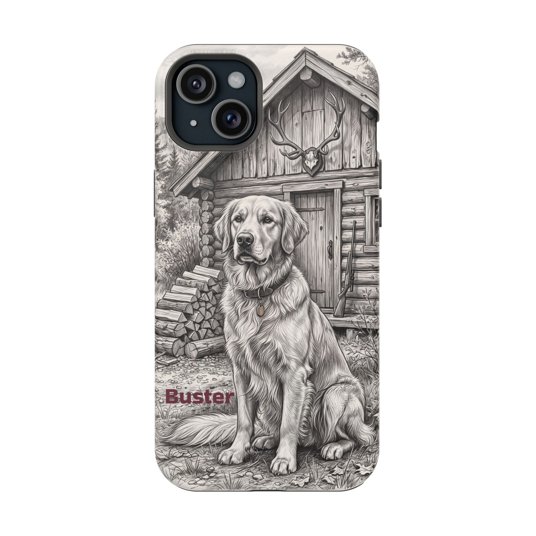Personalized Golden Retriever Cabin Porch Phone Case — Wireless Charging Cover