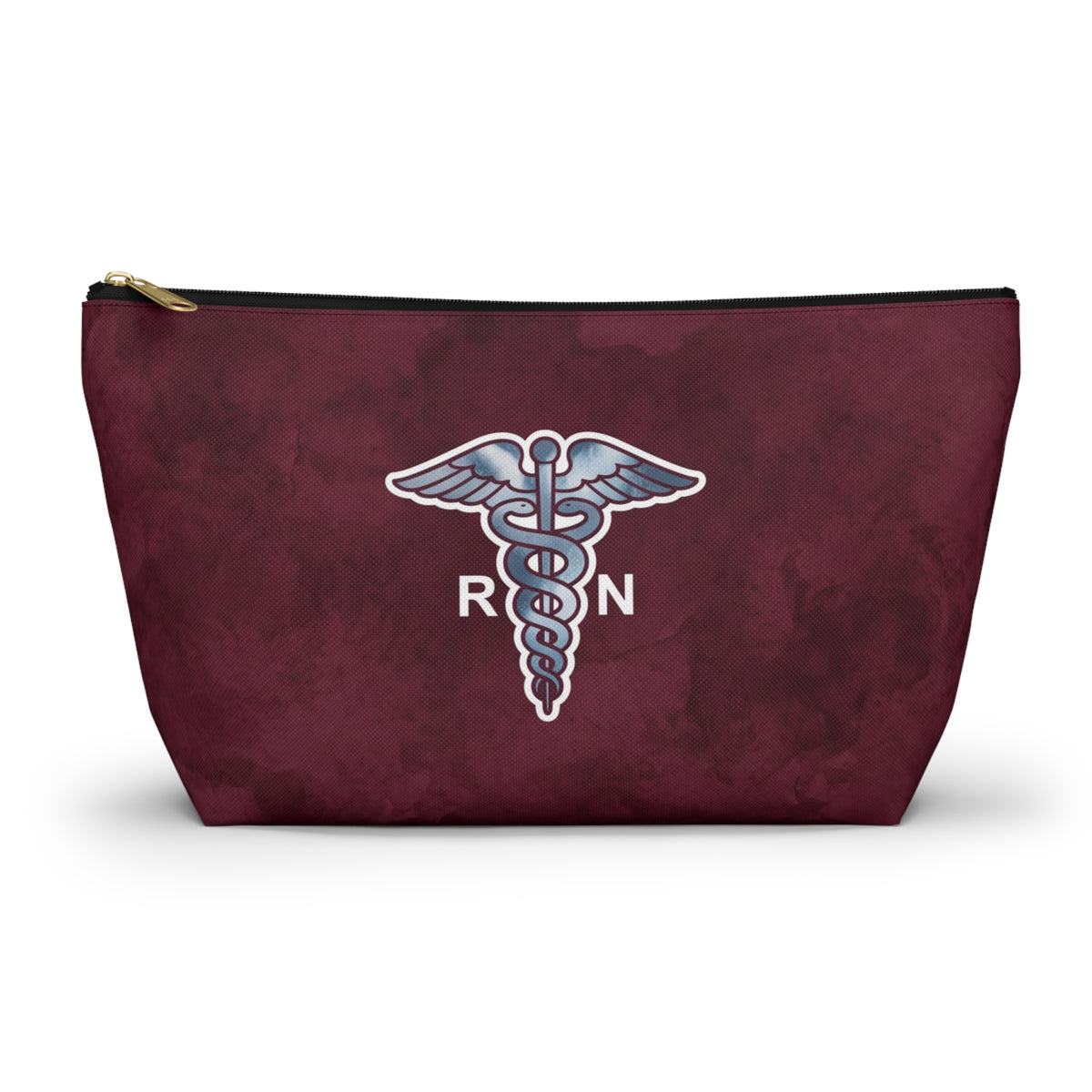 RN Silver Caduceus Burgundy Accessory Pouch — T-Bottom Zipper Bag
