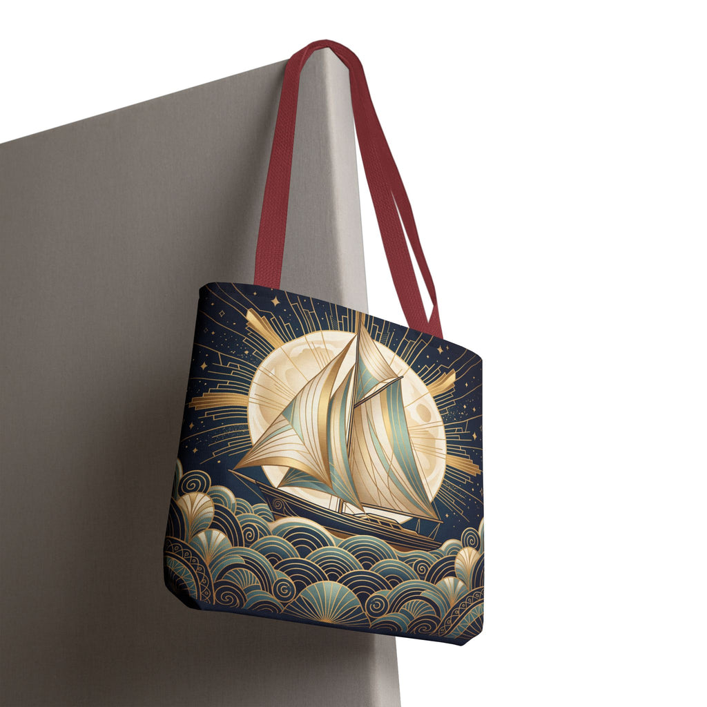 Art Deco Moonlit Sailboat Tote Bag – Starry Night Nautical Beach Bag