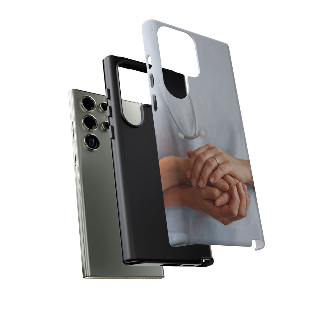 Nurse's Comforting Hands Phone Case | Caring Hands & Stethoscope Illustration | iPhone & Samsung
