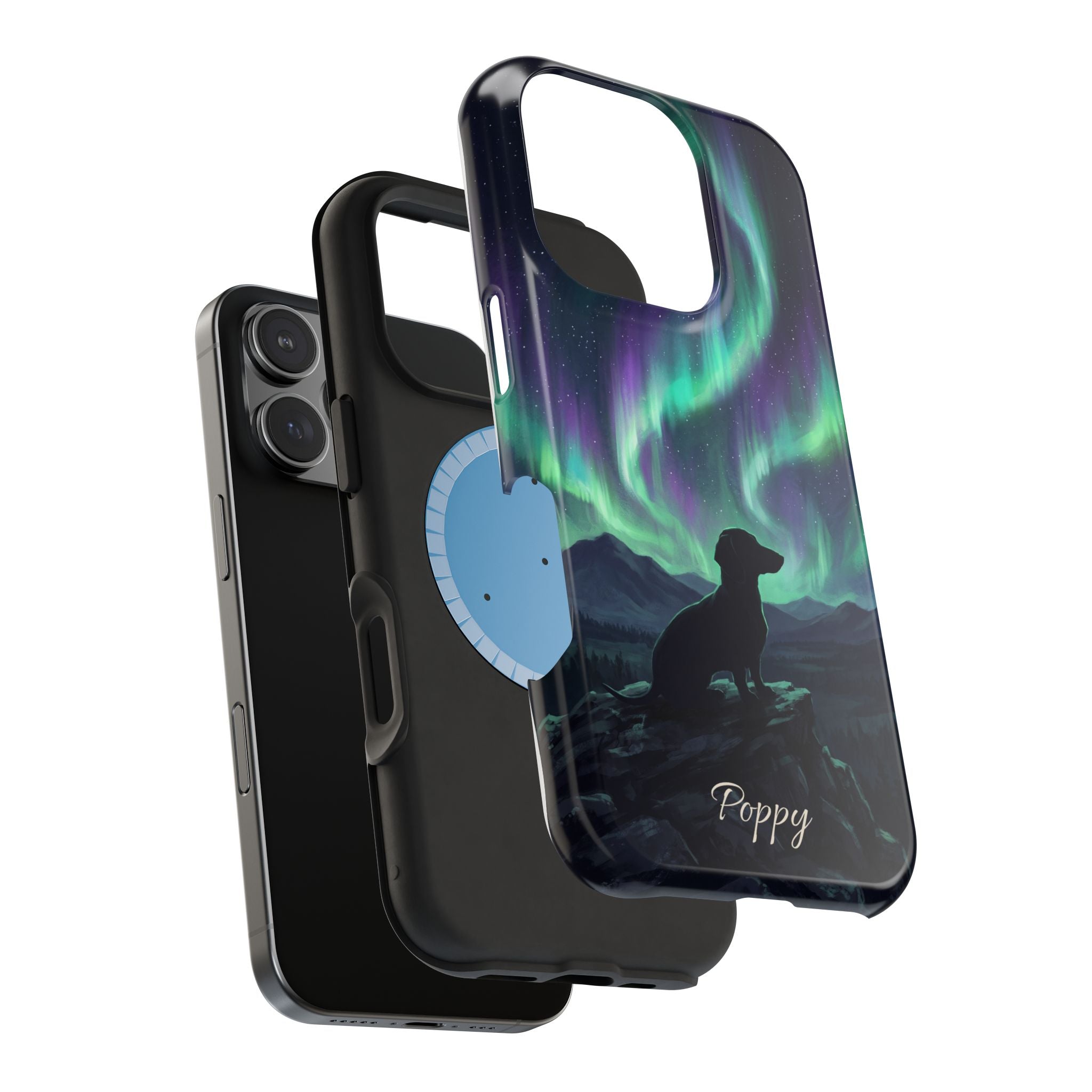 Personalized Dachshund Northern Lights Phone Case — Wireless Charging Cover