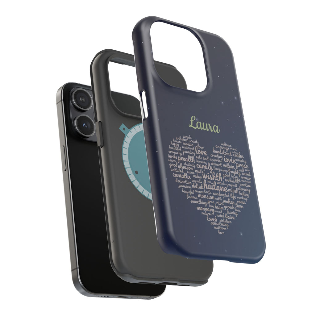 Personalized Teacher Heart Word Art Phone Case — Navy Wireless Charging Cover