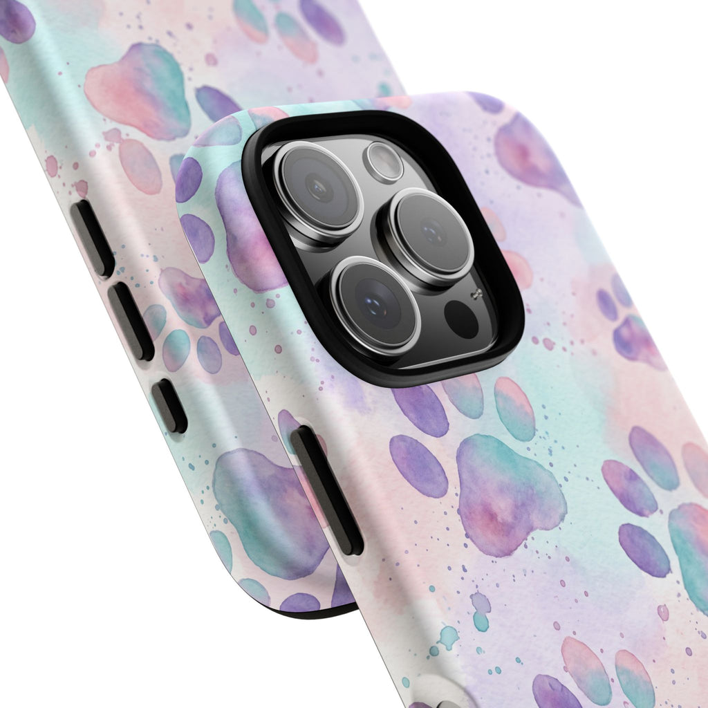 Watercolor Paw Print Phone Case | Pastel Purple, Teal & Pink Artistic Pattern | Samsung & iPhone