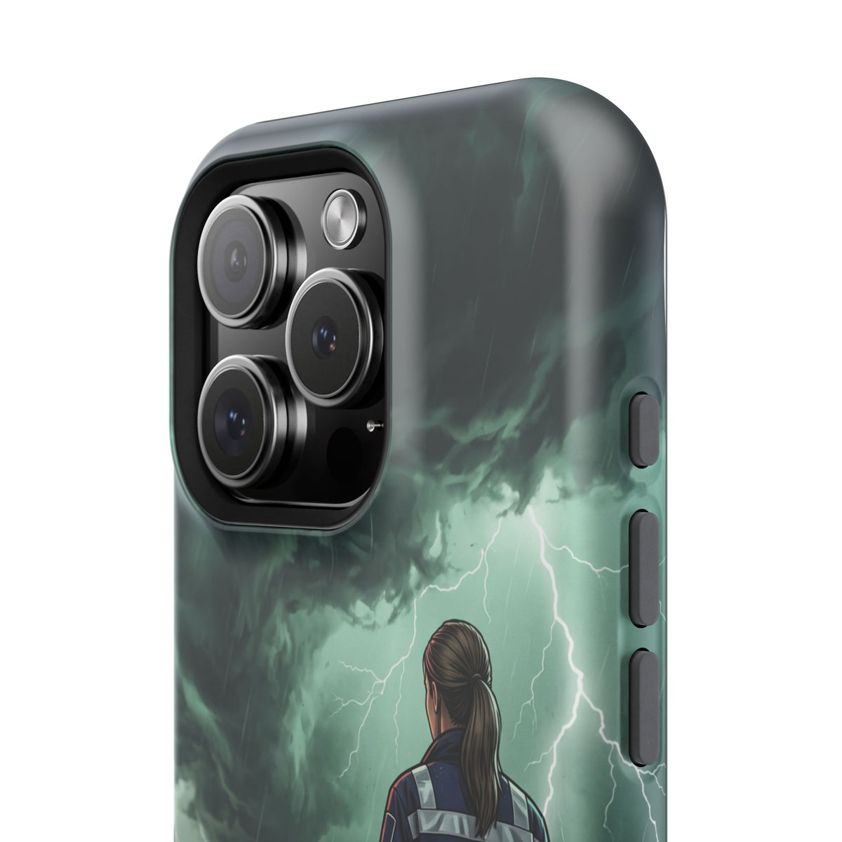 Female Paramedic Green Storm Phone Case — Magnetic Wireless Charging Cover