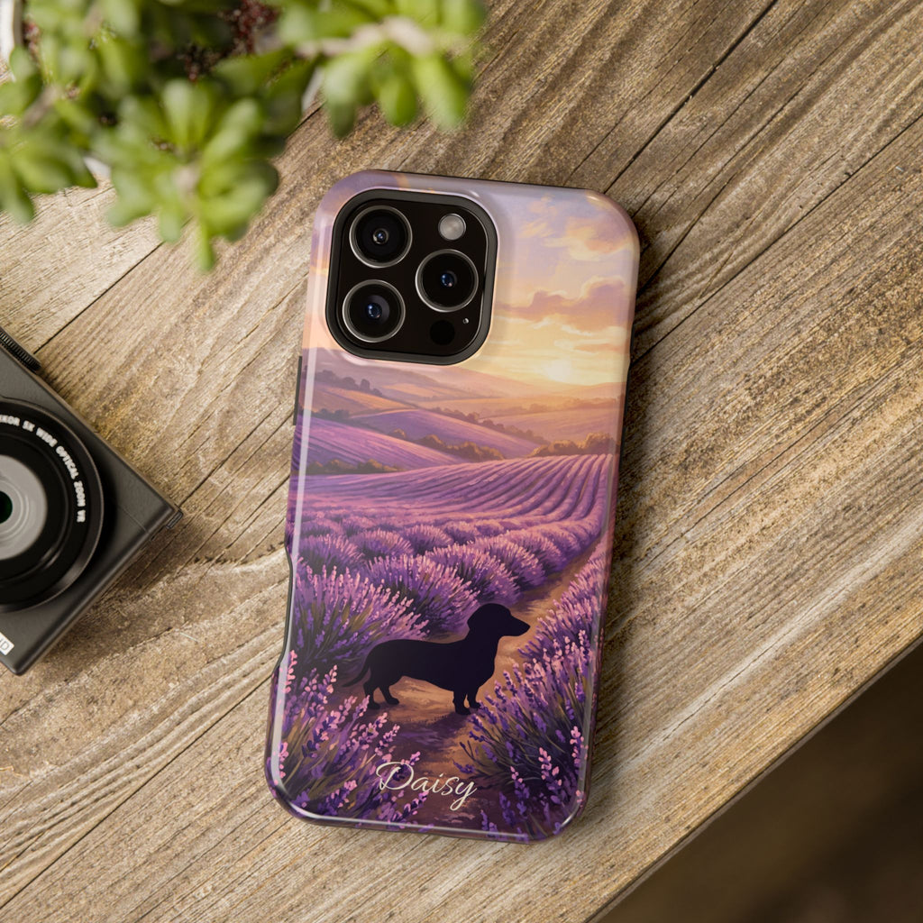Personalized Dachshund Lavender Field Phone Case — Wireless Charging Cover