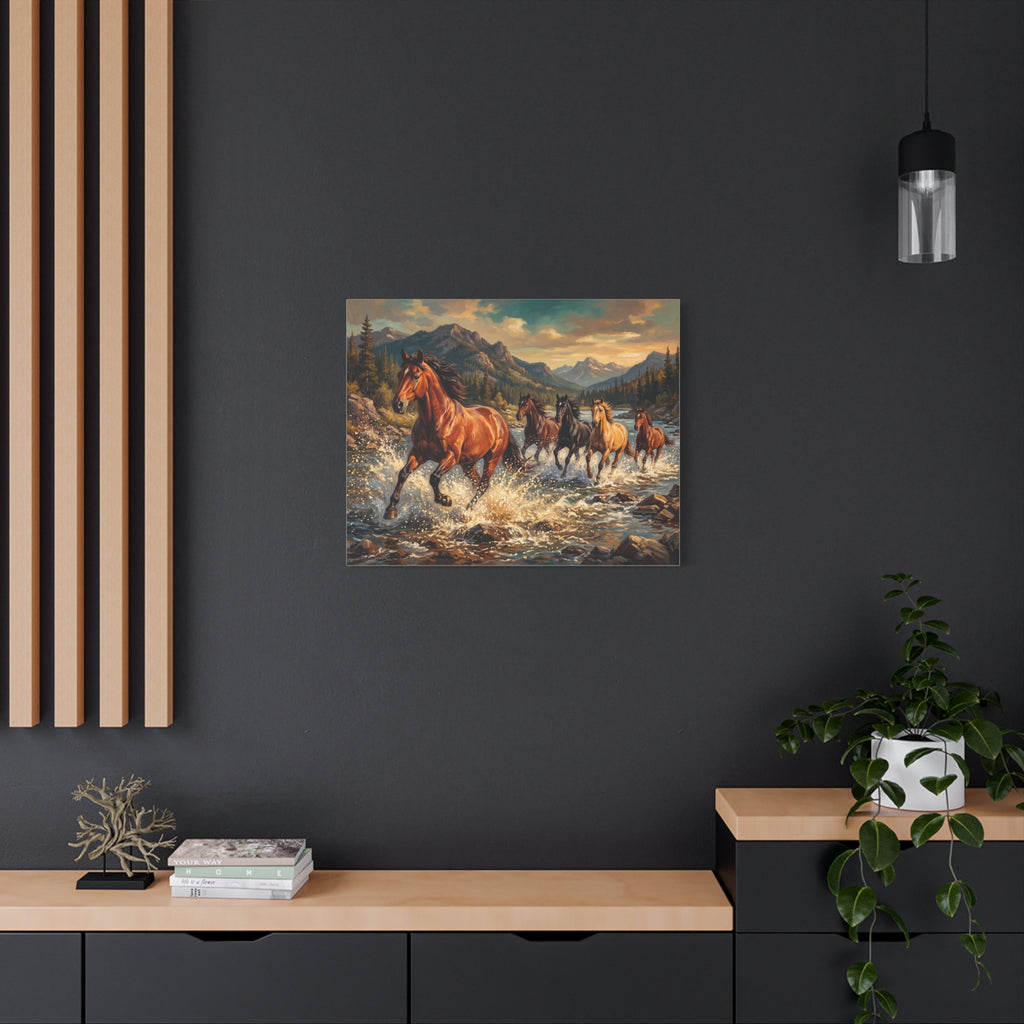 Horse Canvas | Wild Horses River Crossing Wall Art