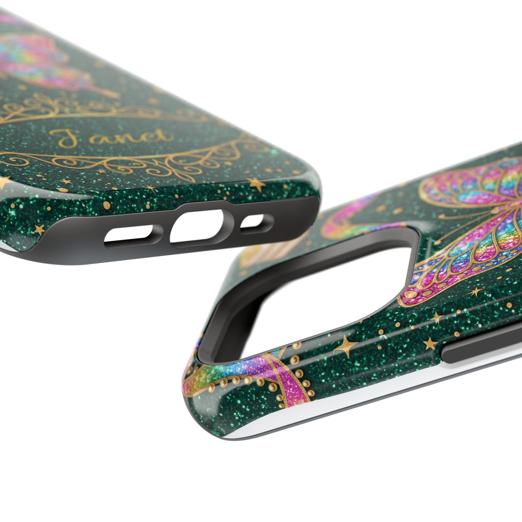 Rainbow Glitter Butterfly Personalized Teacher Phone Case — Wireless Charging Cover