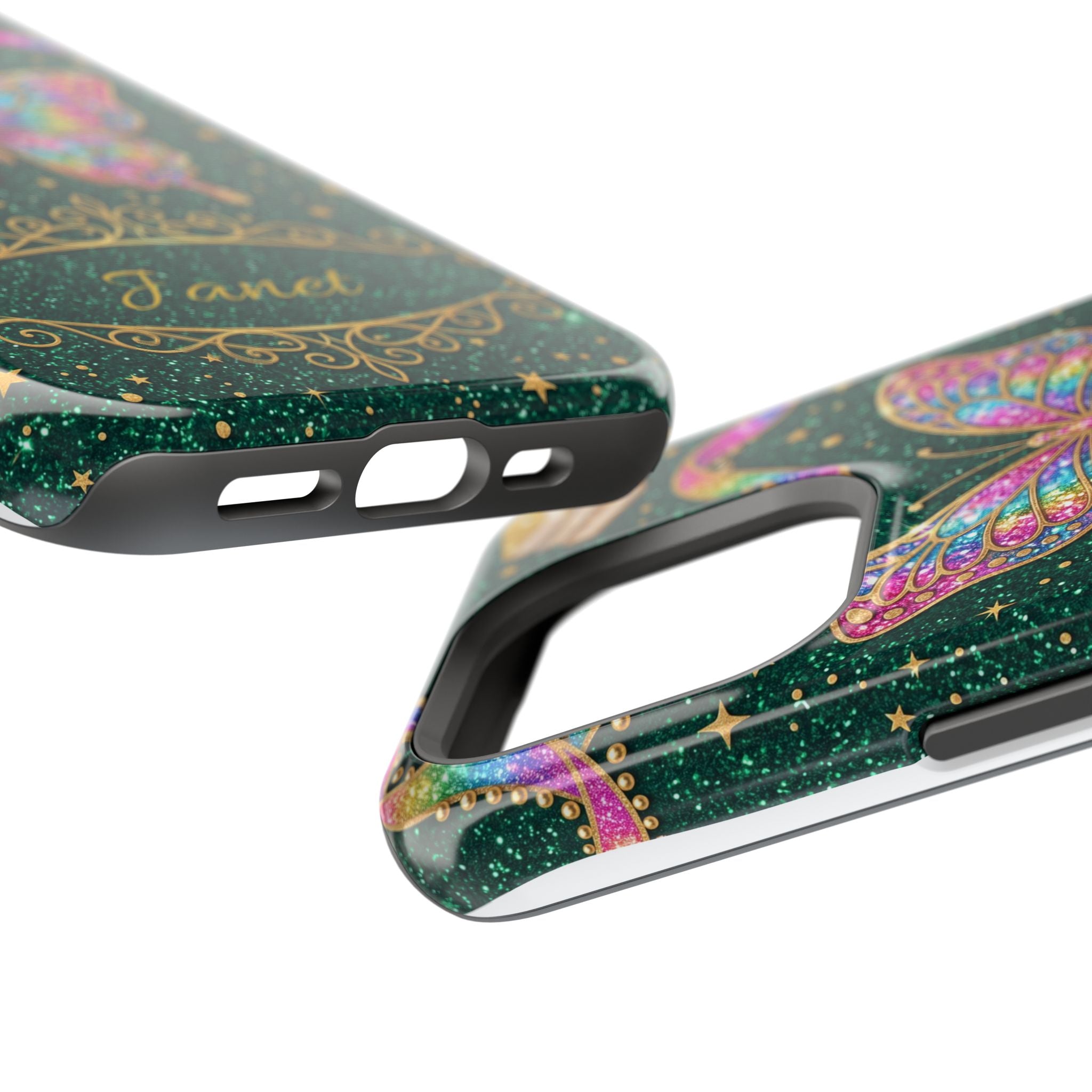 Rainbow Glitter Butterfly Personalized Teacher Phone Case — Wireless Charging Cover