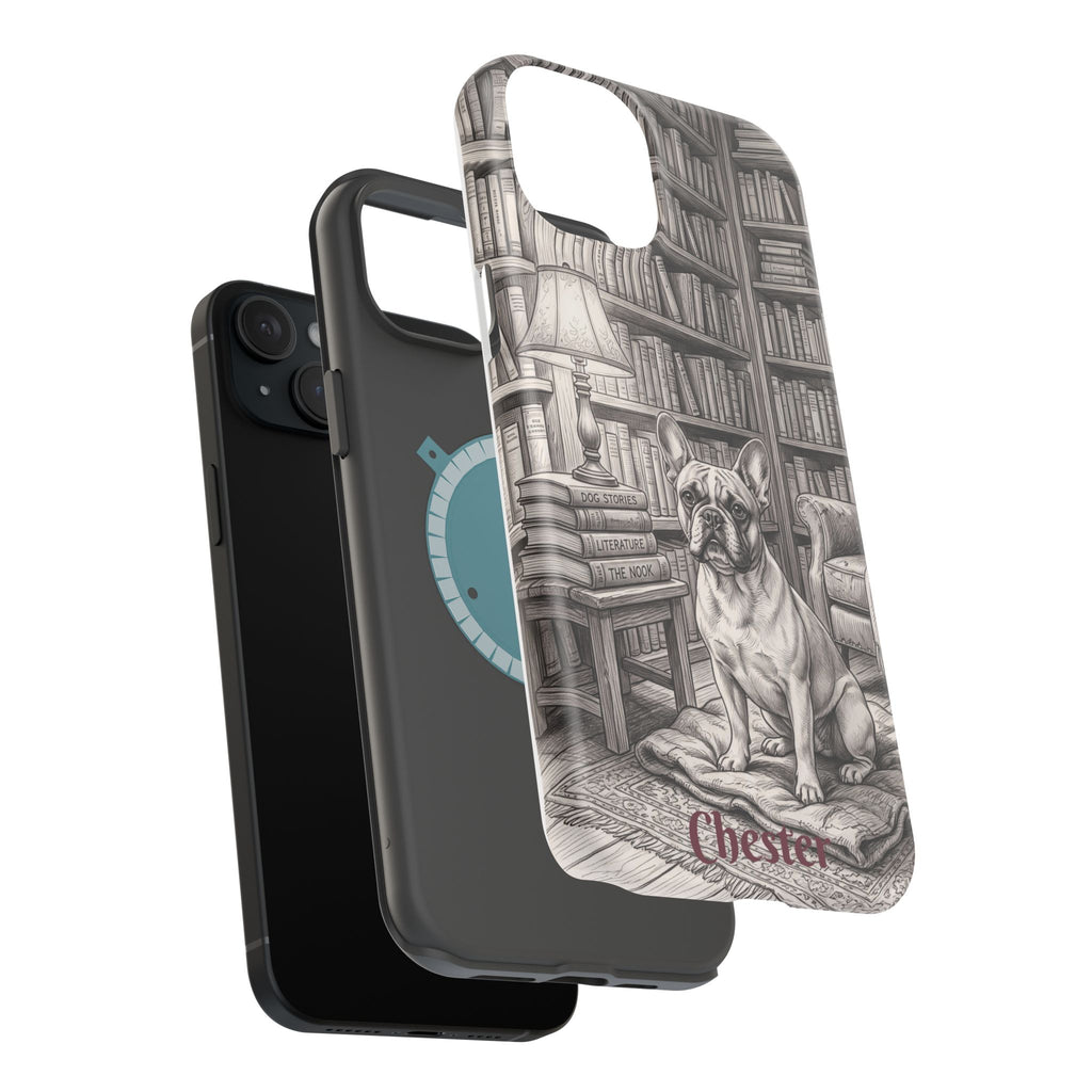 Personalized French Bulldog Library Study Phone Case — Wireless Charging Cover