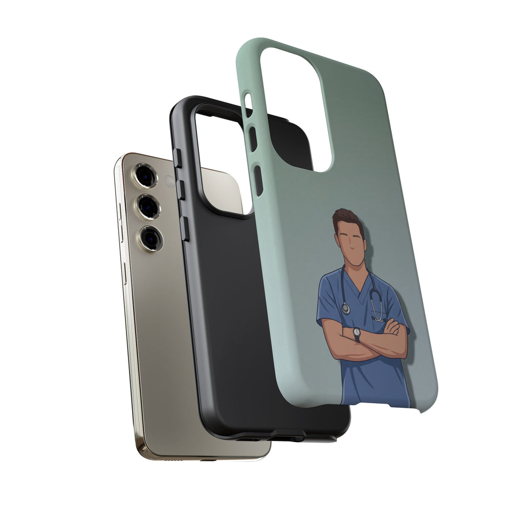 Male Nurse Phone Case | Confident Nurse in Blue Scrubs Illustration | iPhone & Samsung