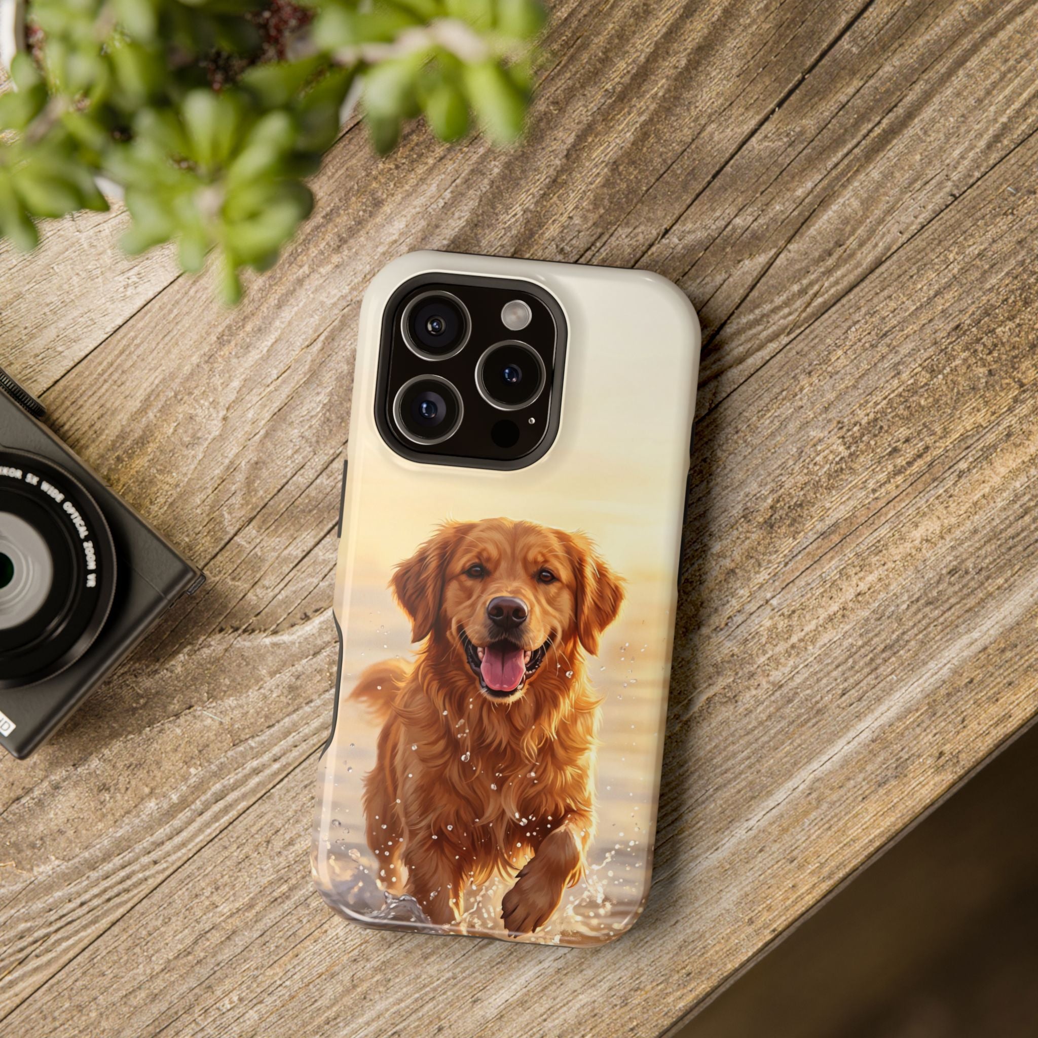 Beach Golden Retriever Phone Case — Impact-Resistant Wireless Charging Cover