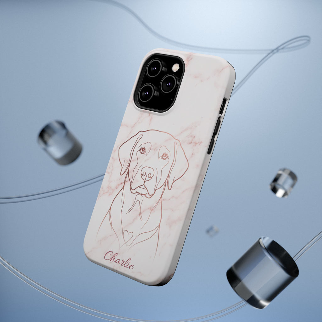 Personalized Rose Gold Marble Labrador Phone Case — Tough Magnetic Case with Wireless Charging