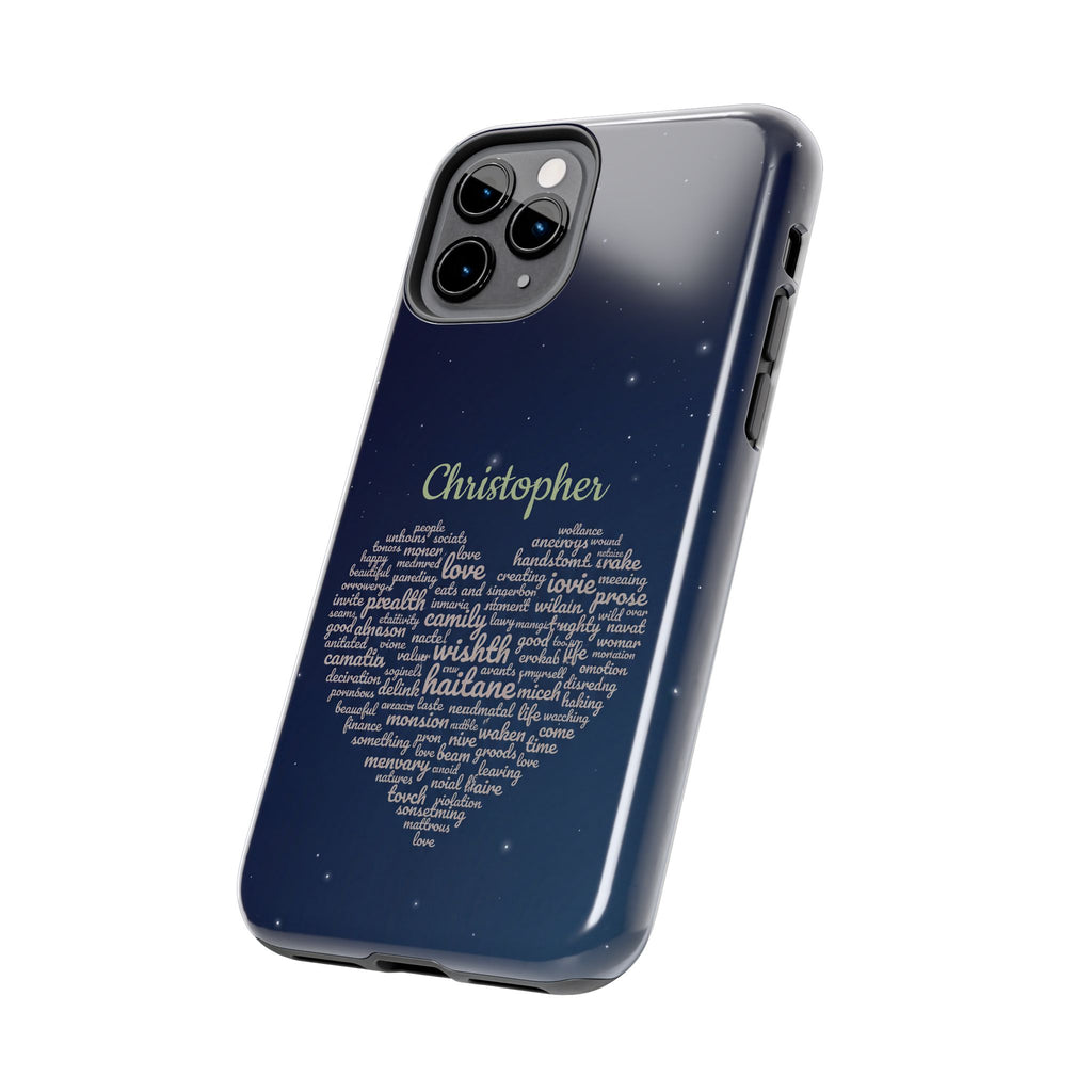 Personalized Teacher Heart Word Cloud Phone Case — Custom Name Starry Design