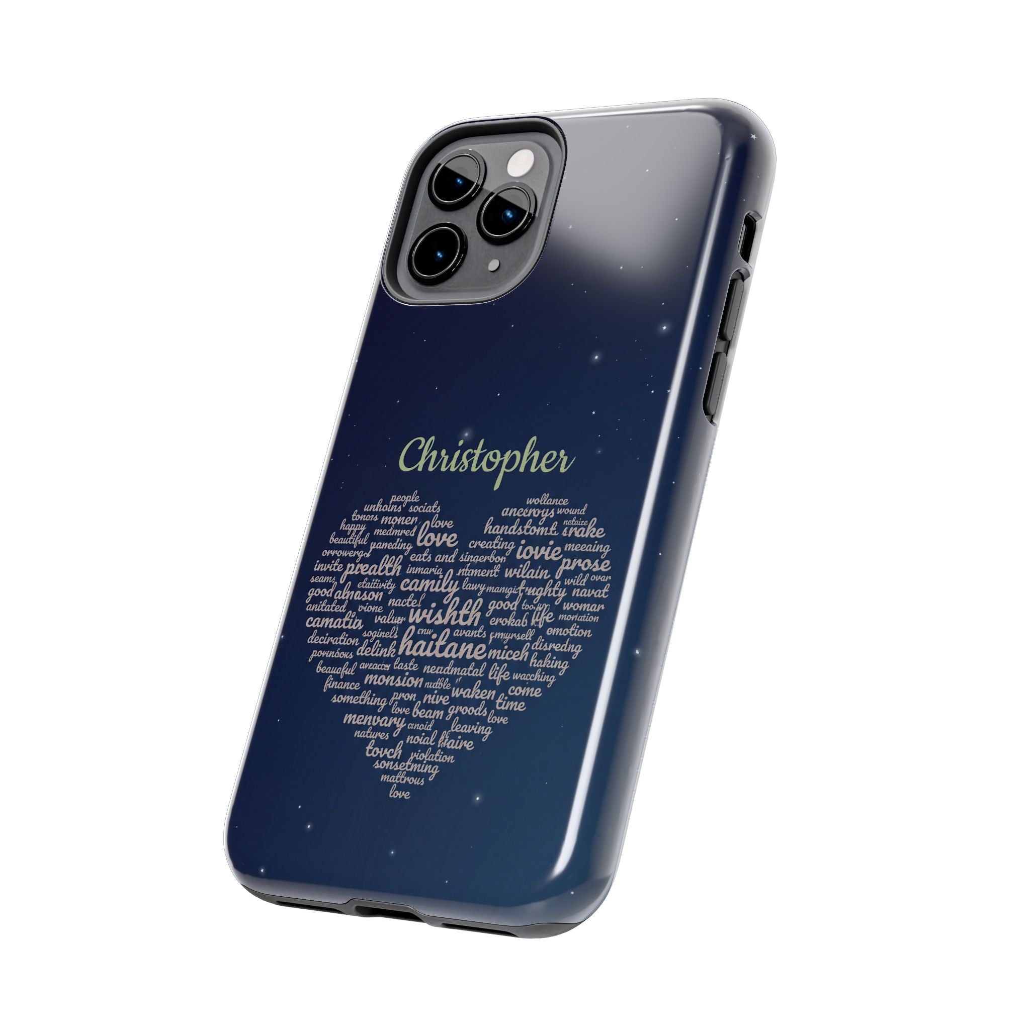 Personalized Teacher Heart Word Cloud Phone Case — Custom Name Starry Design