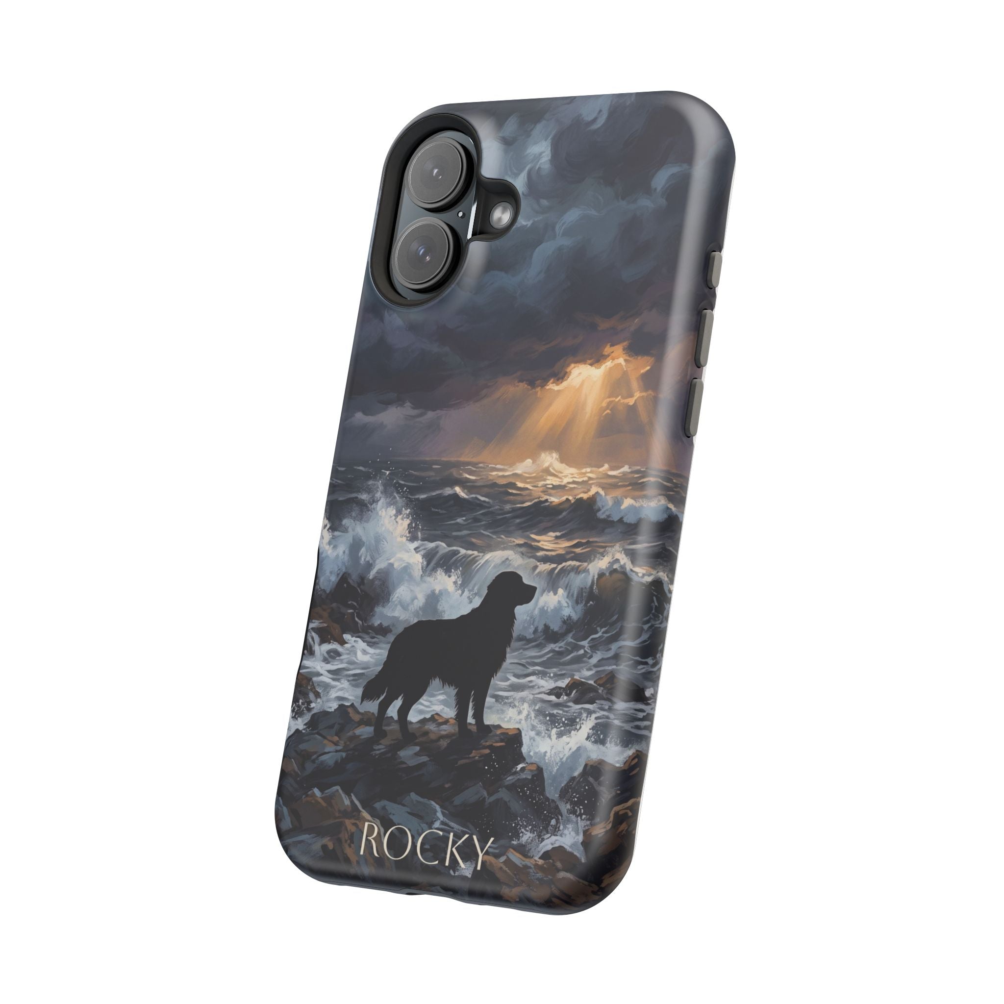 Personalized Golden Retriever Stormy Sea Phone Case — Wireless Charging Cover