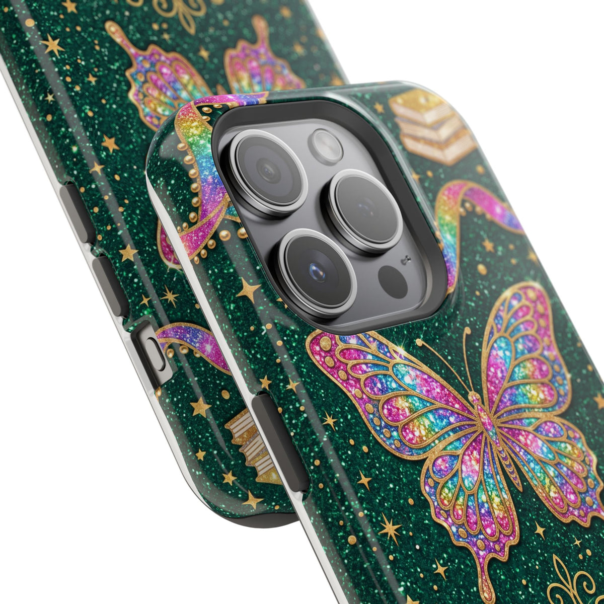Rainbow Glitter Butterfly Personalized Teacher Phone Case — Wireless Charging Cover