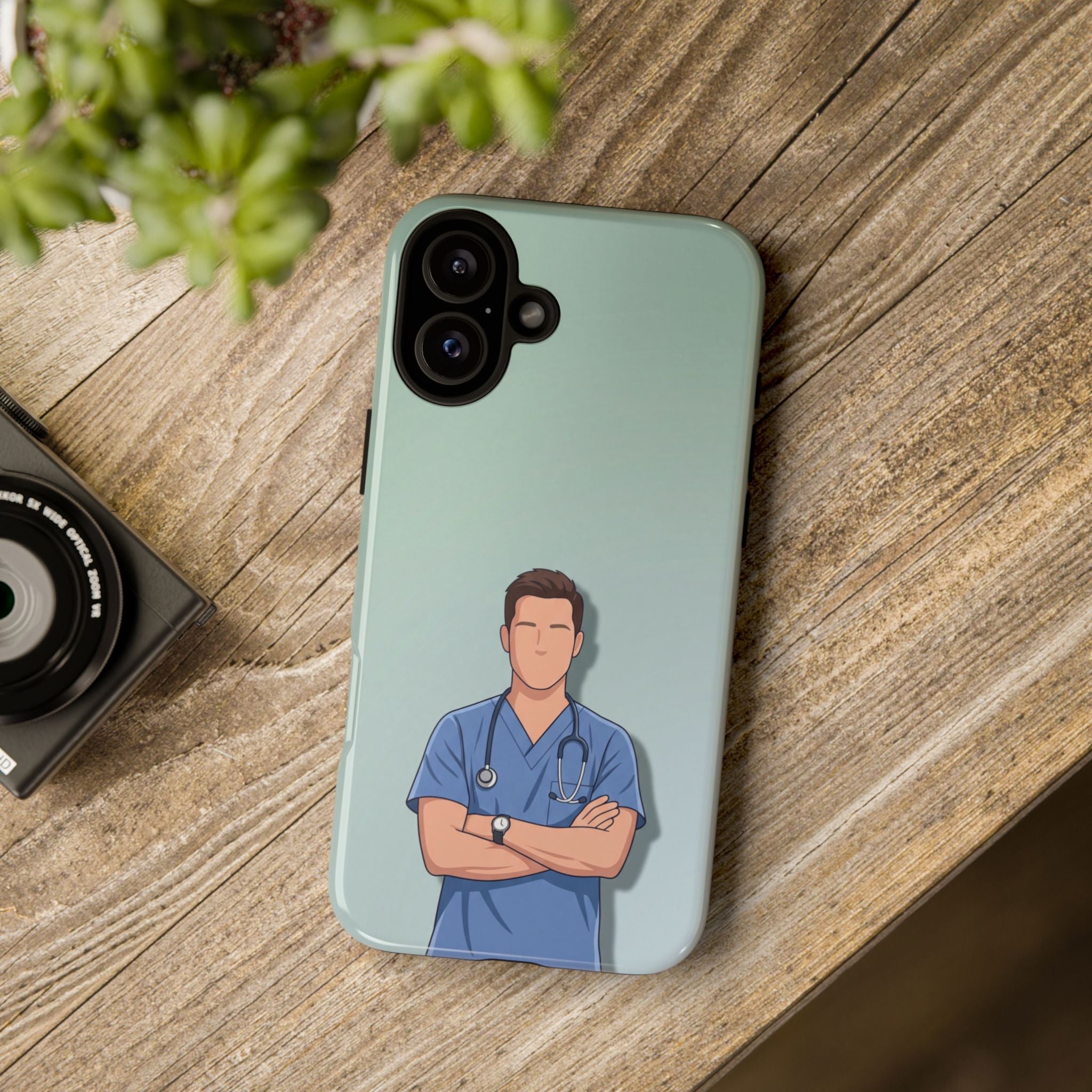 Male Nurse Phone Case | Confident Nurse in Blue Scrubs Illustration | iPhone & Samsung