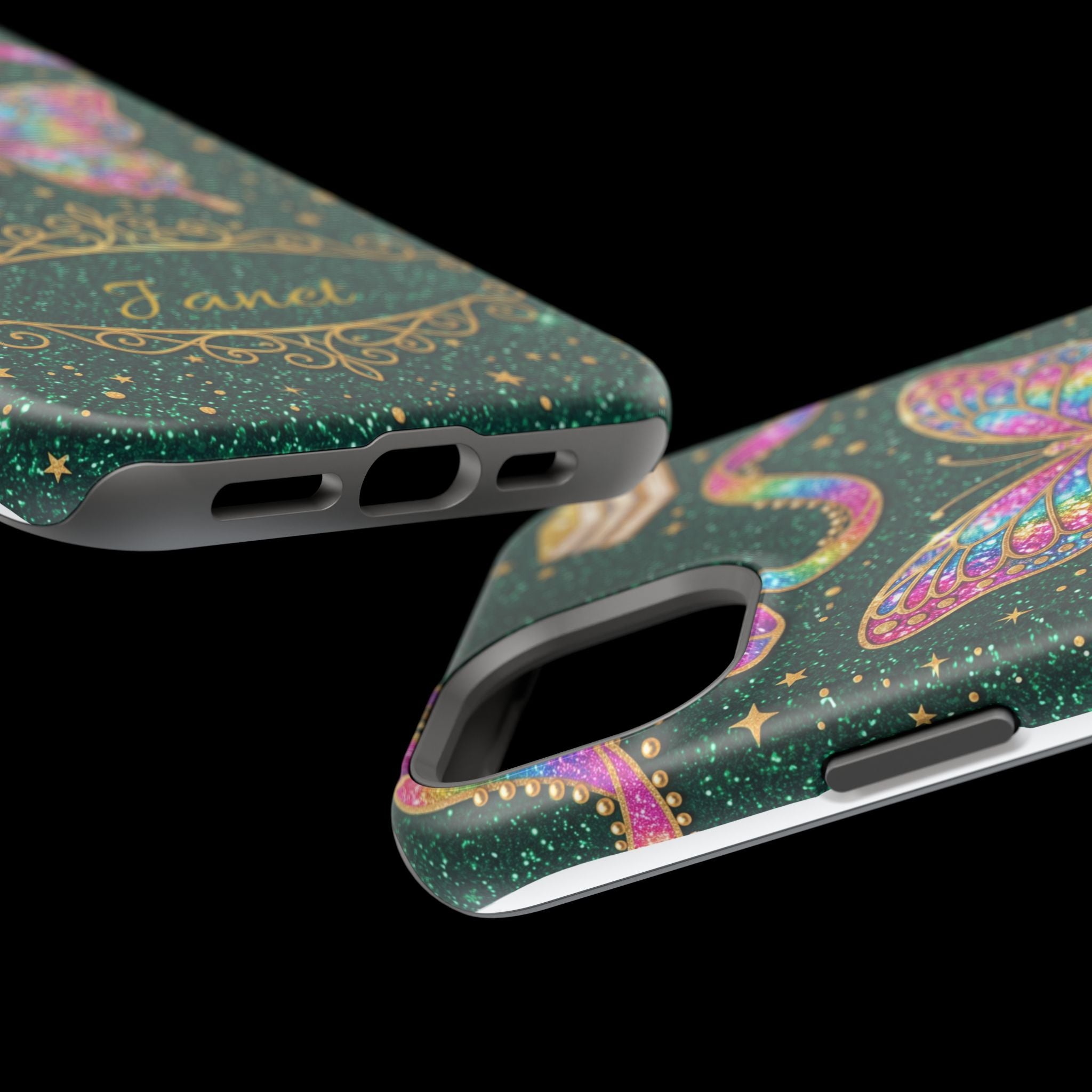 Rainbow Glitter Butterfly Personalized Teacher Phone Case — Wireless Charging Cover