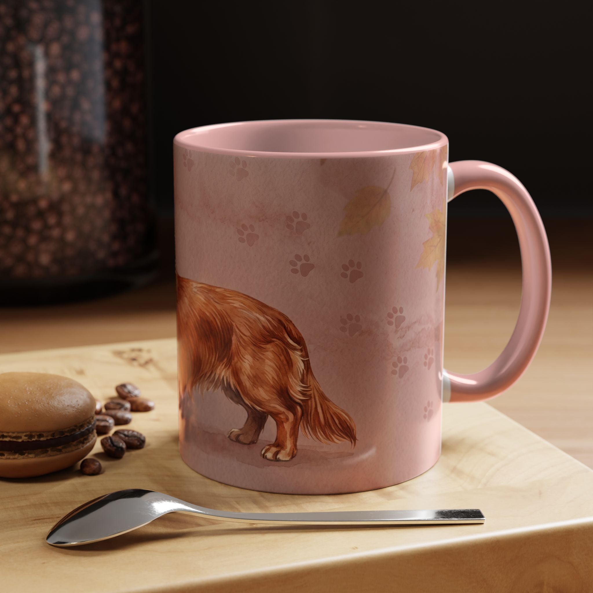 Dachshund Lover Mug | Long-Haired Wiener Dog with Plaid Bandana, Dusty Rose Watercolor Dog Gift