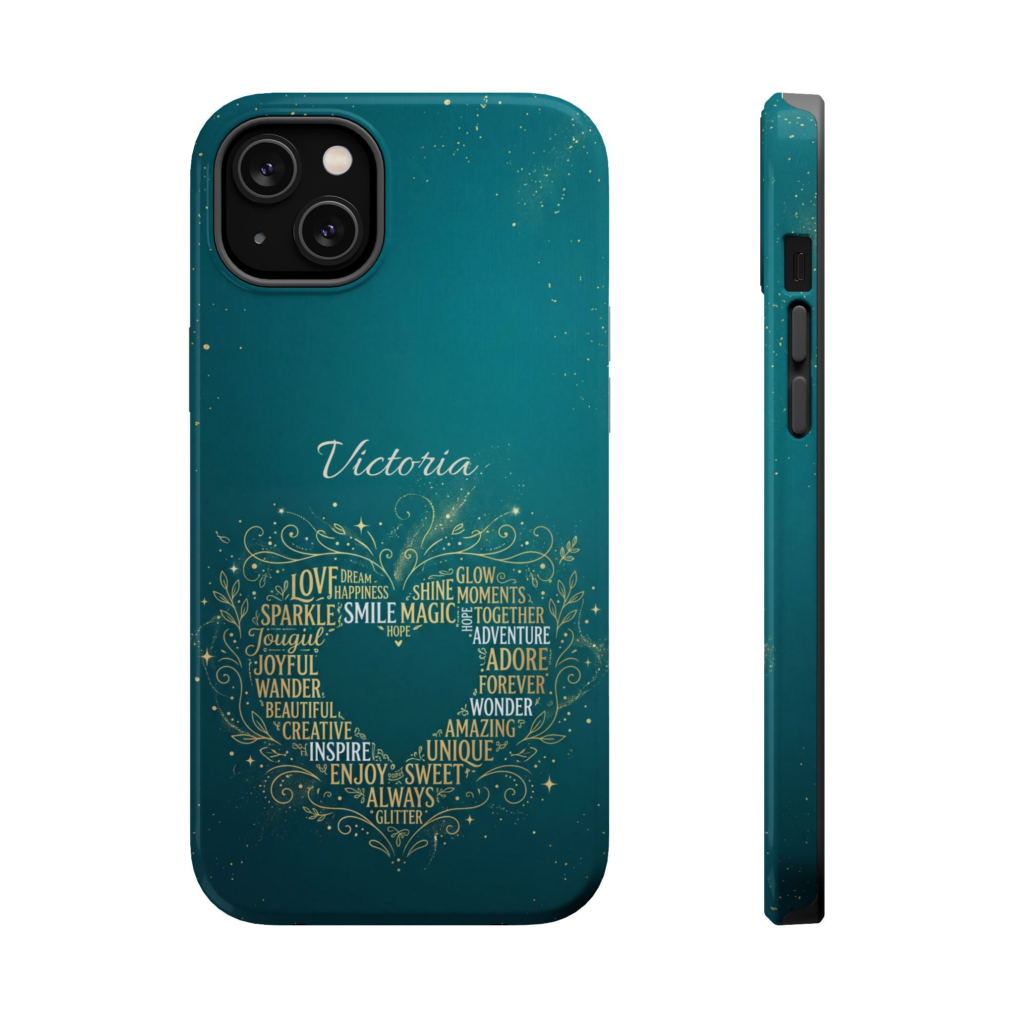 Personalized Teacher Heart Word Art Phone Case — Impact-Resistant Wireless Charging Cover