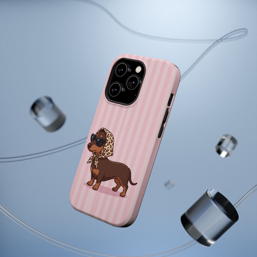 Preppy Dachshund Phone Case — Impact-Resistant Wireless Charging Cover