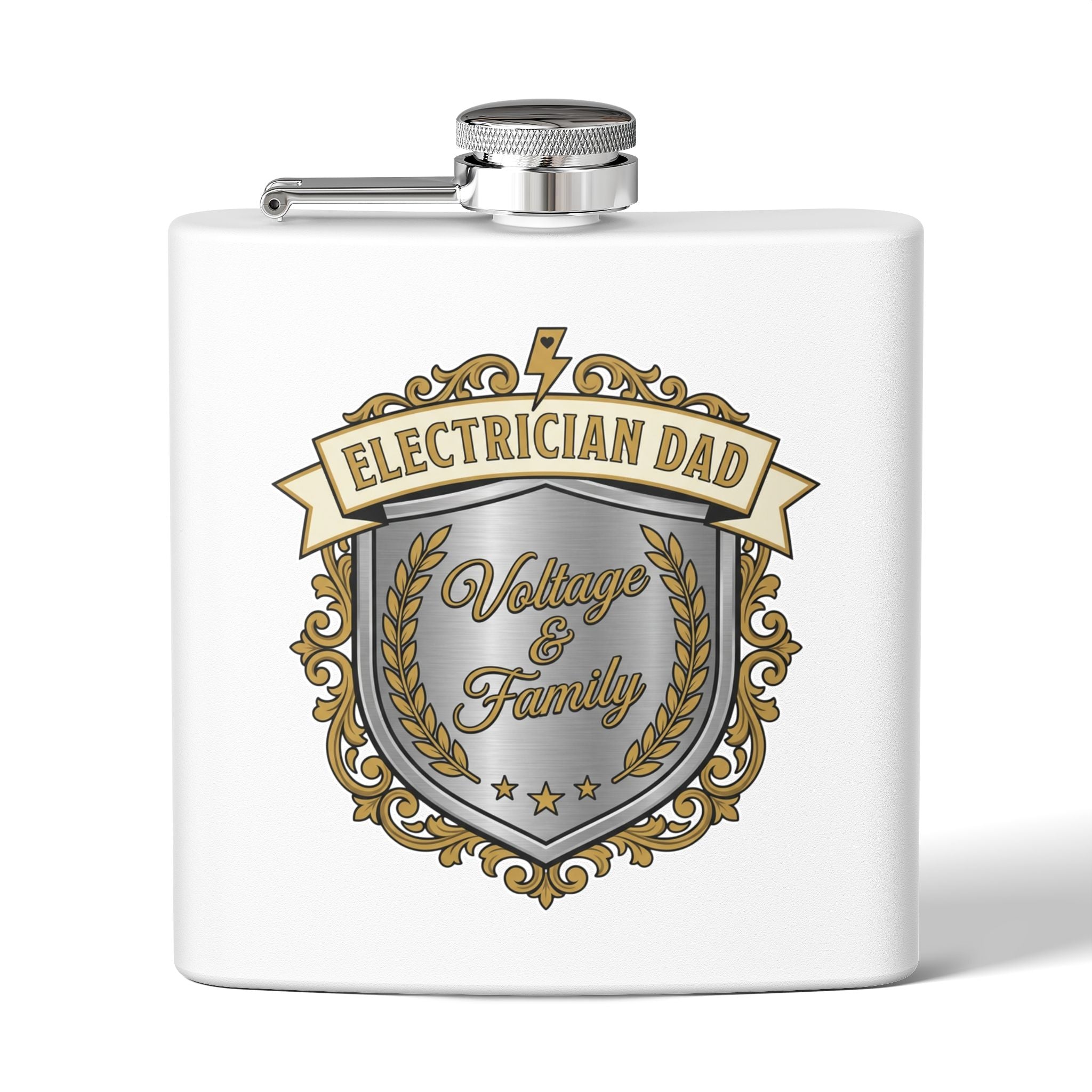 Flask — "Electrician Dad: Voltage & Family" 6oz Stainless Steel Hip Flask