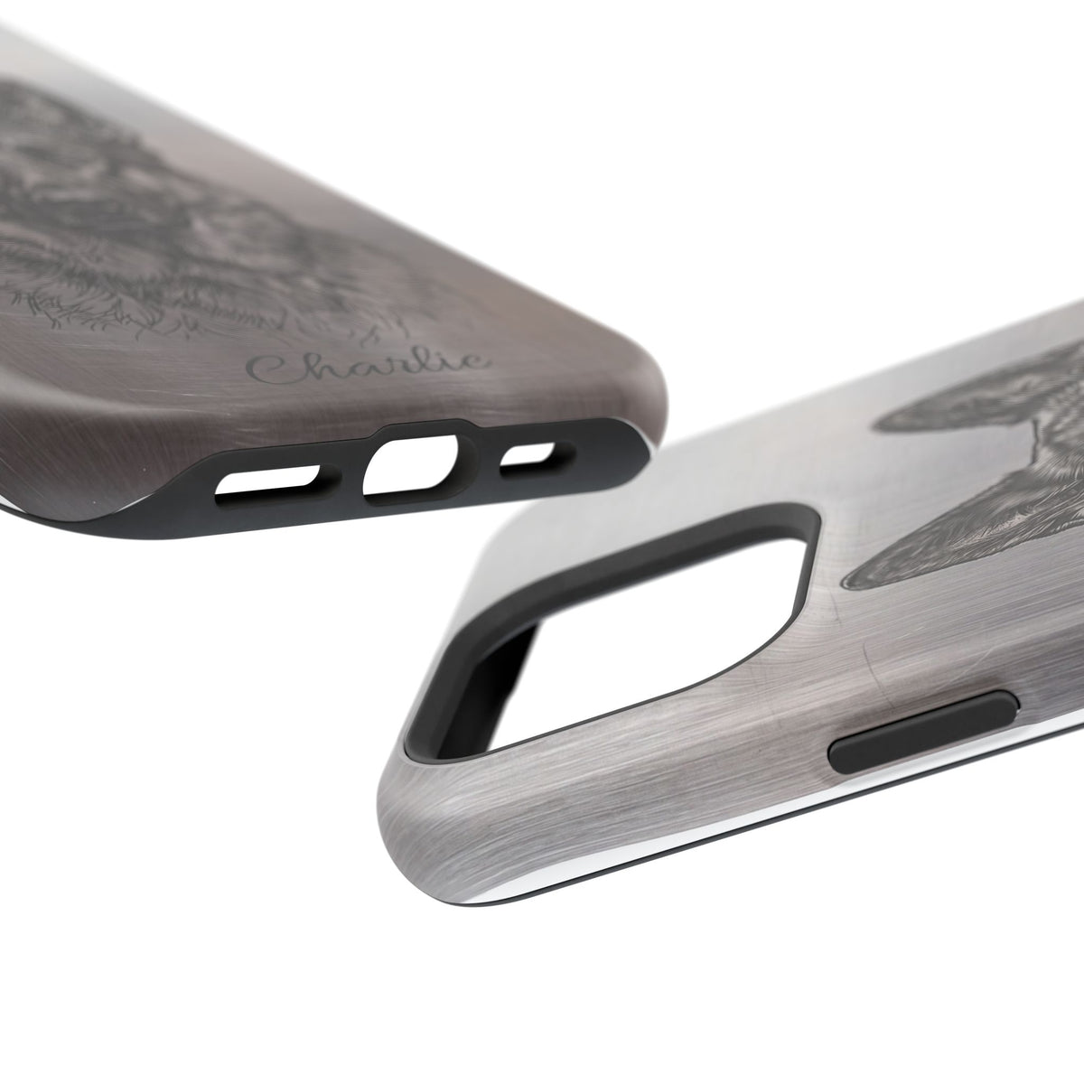 German Shepherd Phone Case | Personalized Etched Silver Art — Tough Magnetic Case with Wireless Charging