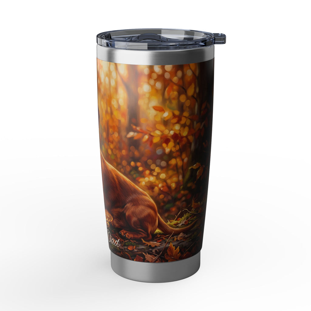 Dachshund Autumn Portrait Stainless Tumbler — 20oz Personalized Travel Mug with Golden Forest Design