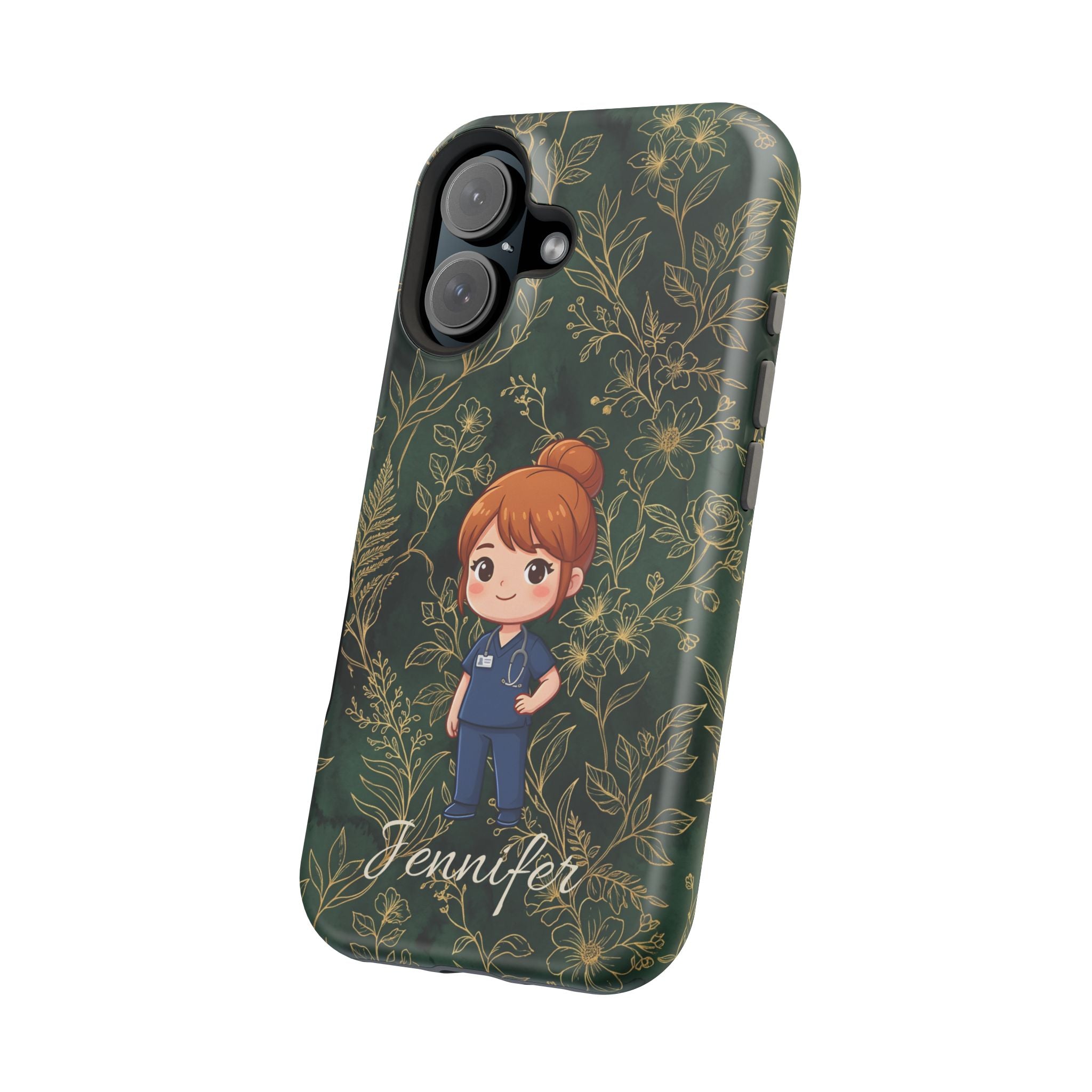 Personalized Nurse Botanical Phone Case — Impact-Resistant Wireless Charging Cover