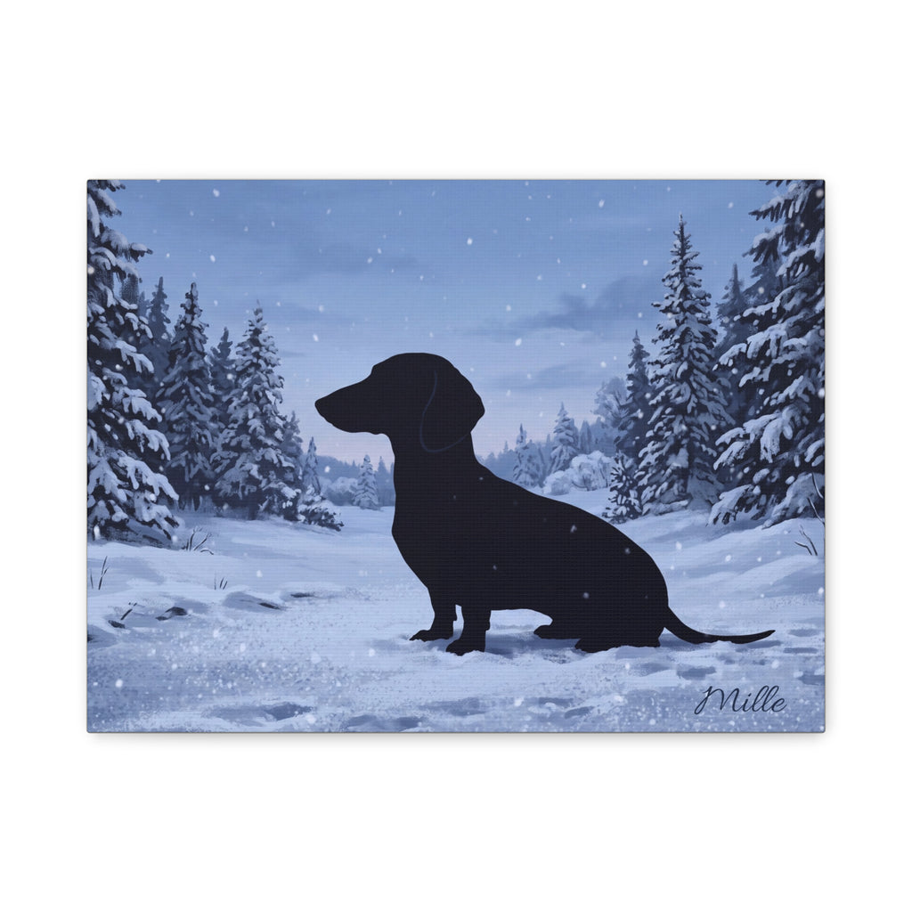 Personalized Dachshund Snow Scene Canvas — Stretched Matte Wall Art