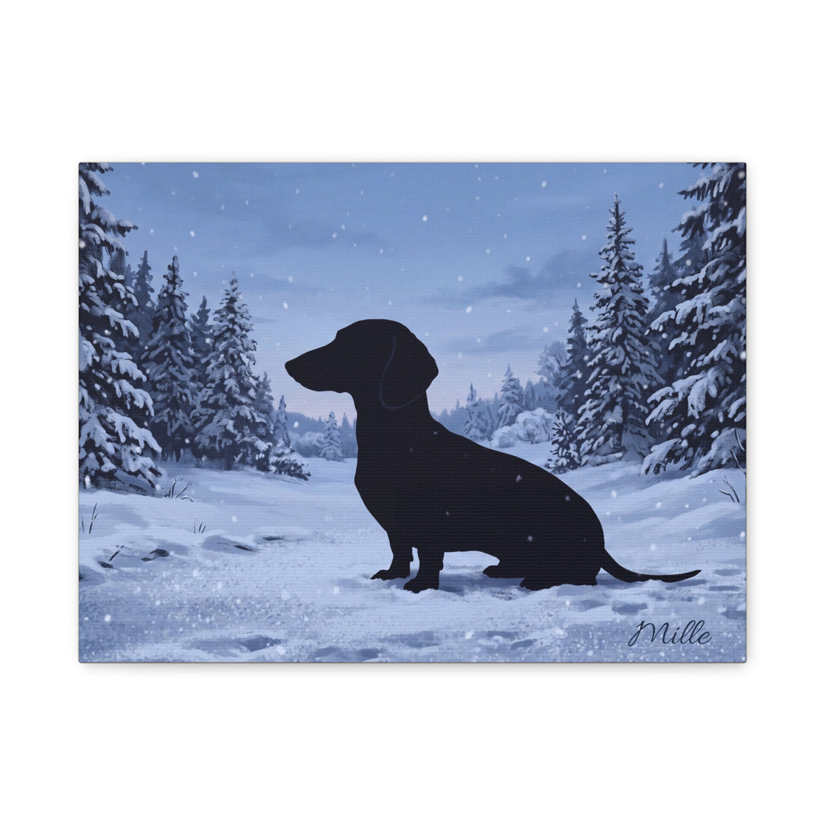Personalized Dachshund Snow Scene Canvas — Stretched Matte Wall Art