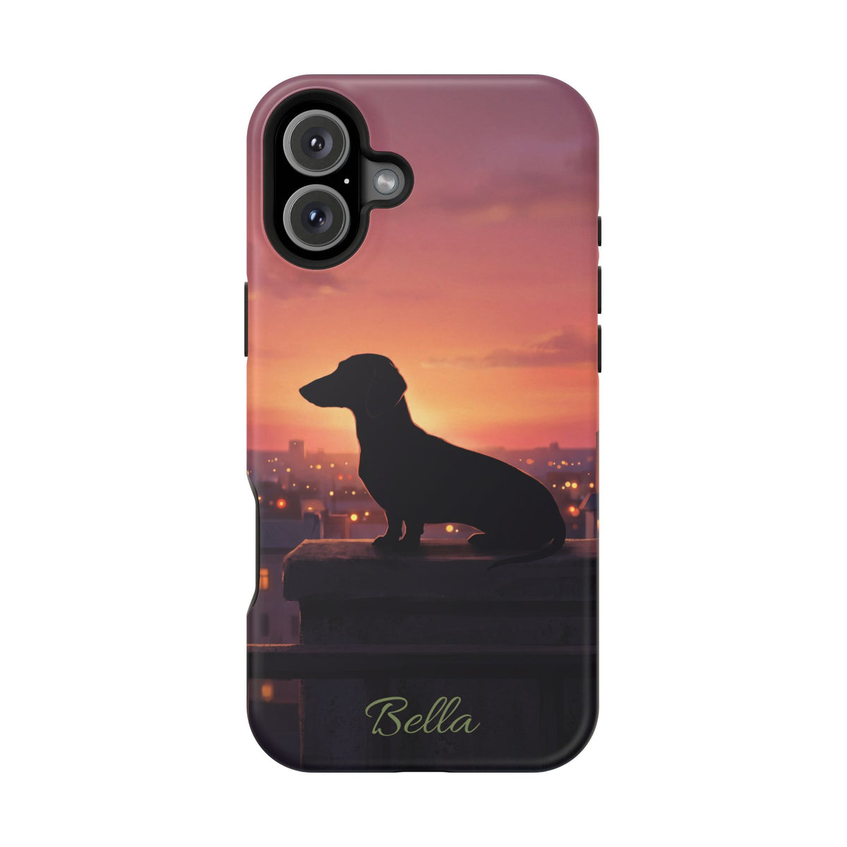 Personalized Dachshund Rooftop Sunset Phone Case — Wireless Charging Cover