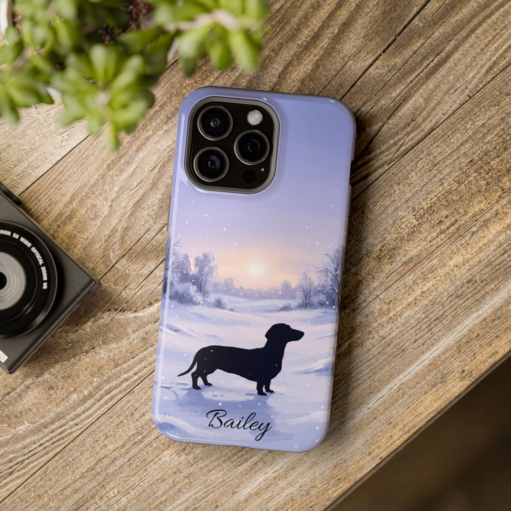 Personalized Dachshund Winter Snow Phone Case — Wireless Charging Cover