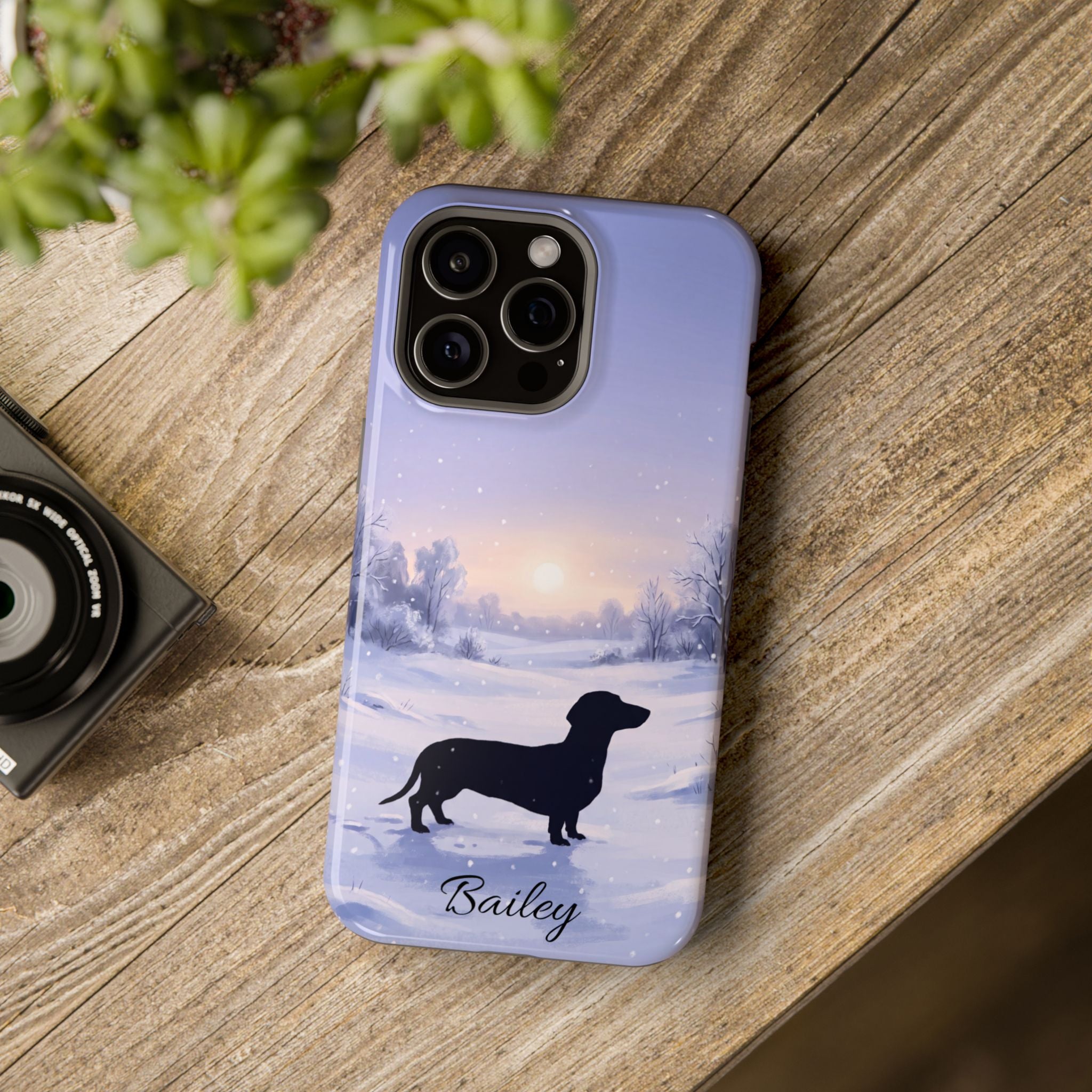 Personalized Dachshund Winter Snow Phone Case — Wireless Charging Cover