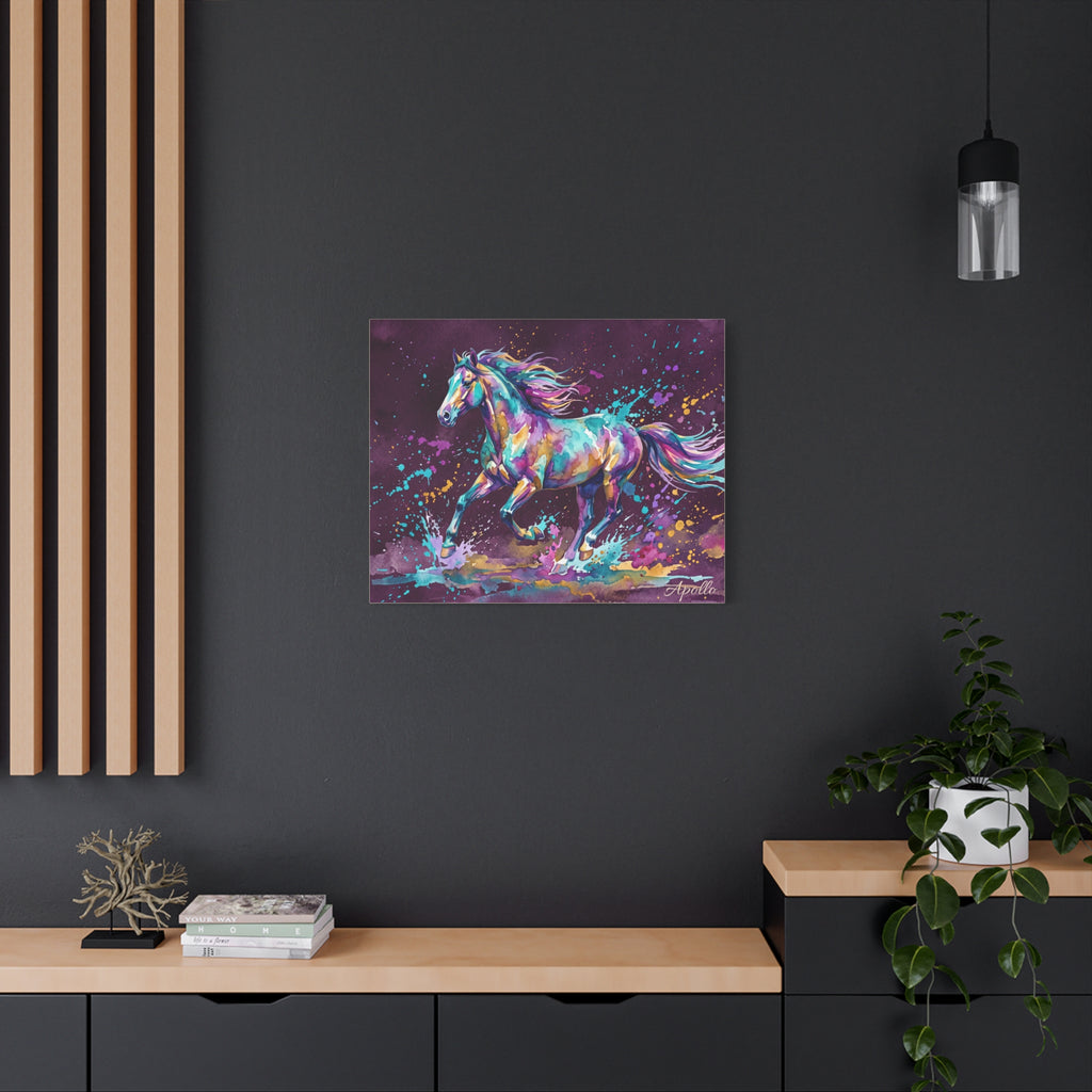 Horse Personalized Canvas | Colorful Watercolor Galloping Horse Wall Art